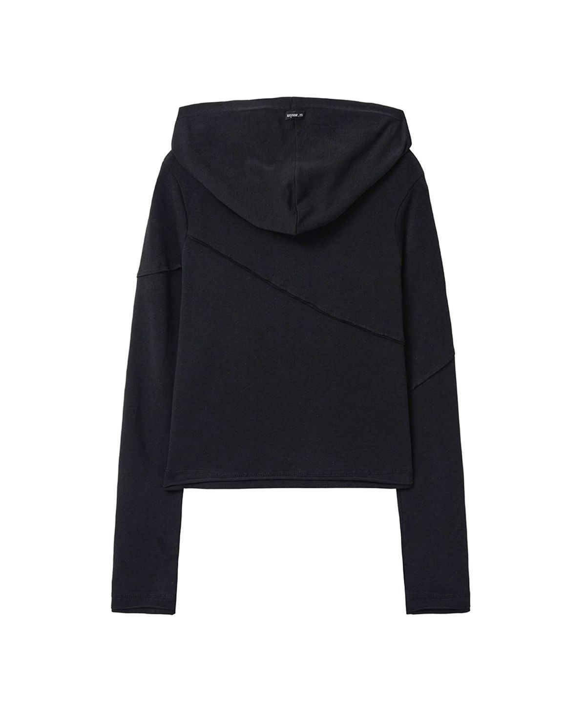 렌세(RENSE) Diagonal Cut Slim Fit Hoodie Black