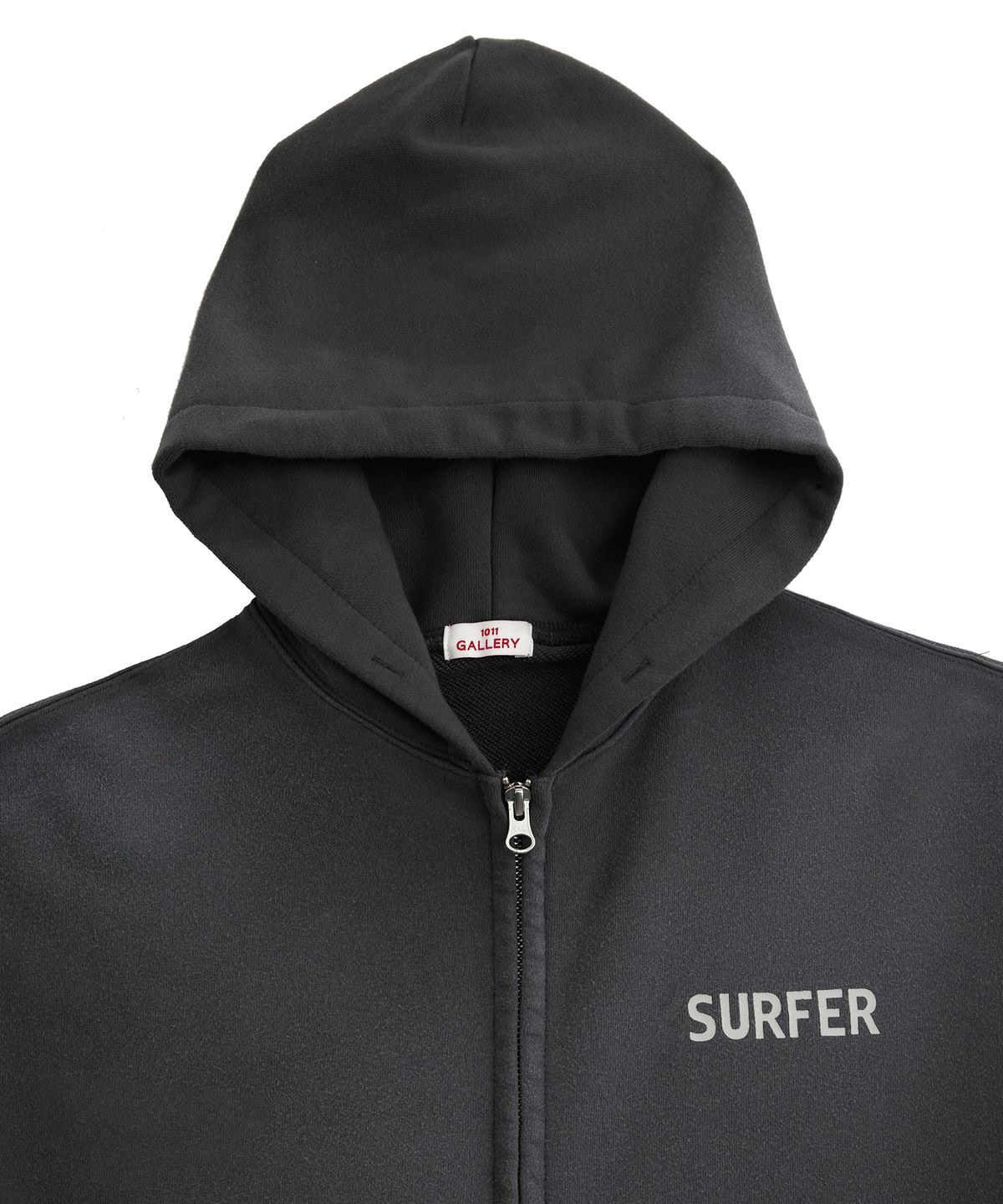 1011갤러리(1011 GALLERY) Faded Surfer Logo Hoodie Zip-Up - Washed Charcoal
