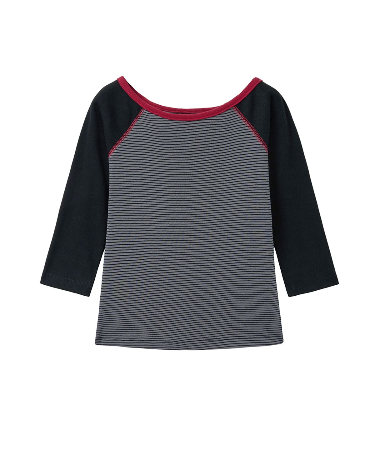 렌세(RENSE) Stripe Raglan Stitch Tee Black