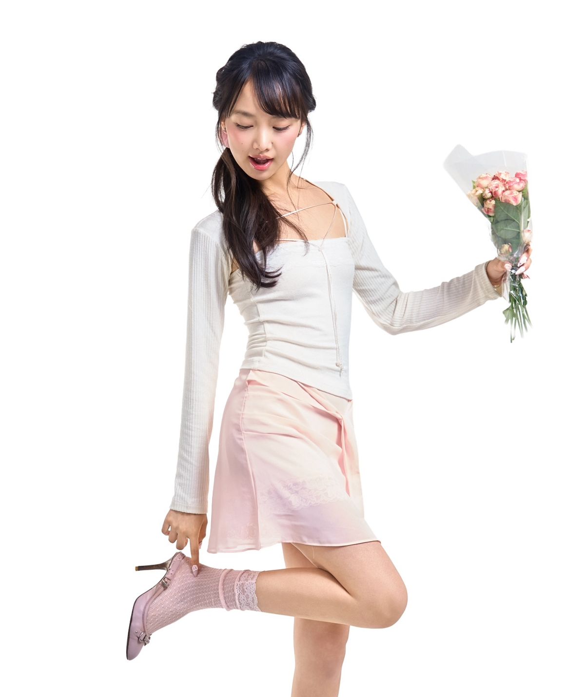포어링(FORUSRING) Rosy midi skirt (pink)
