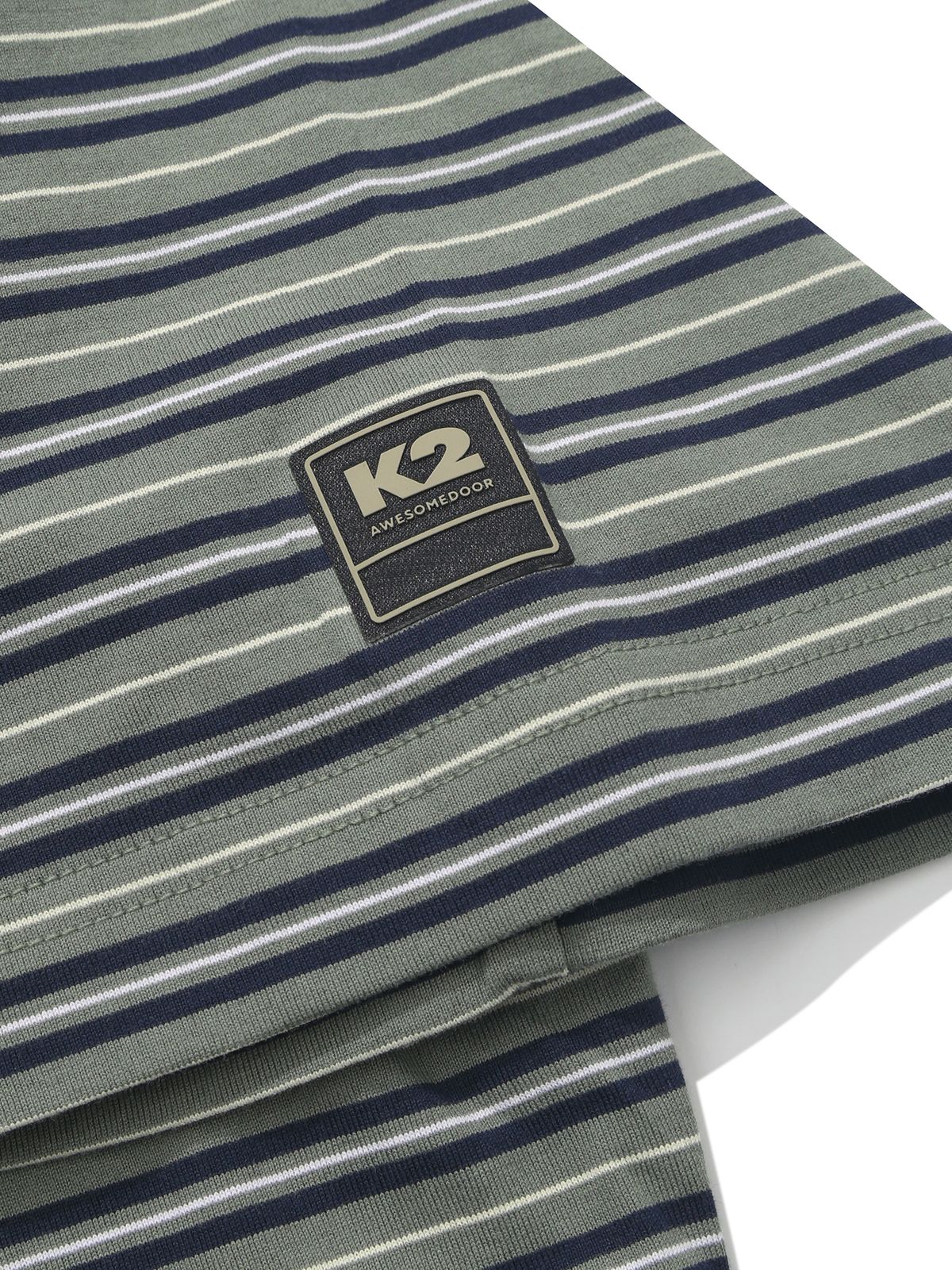 케이투(K2) FOR:REST 스트라이프 반팔 티셔츠_SOFT G/KHAKI