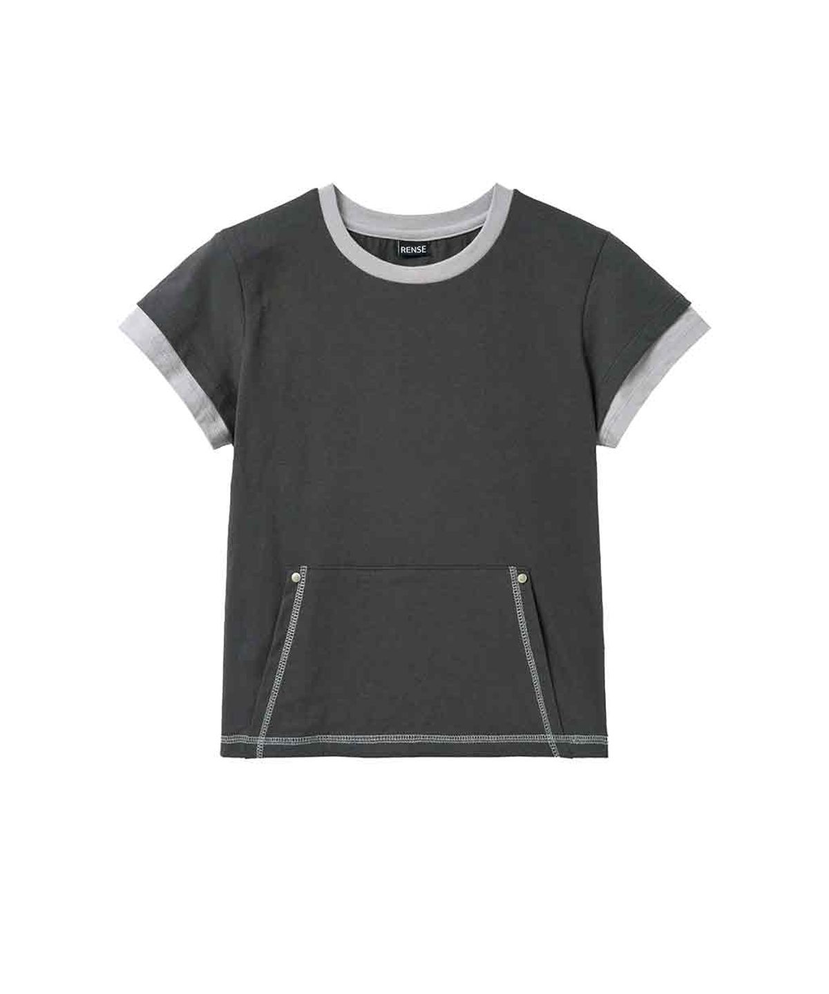 렌세(RENSE) Stitch Pocket Layered T-Shirt Charcoal