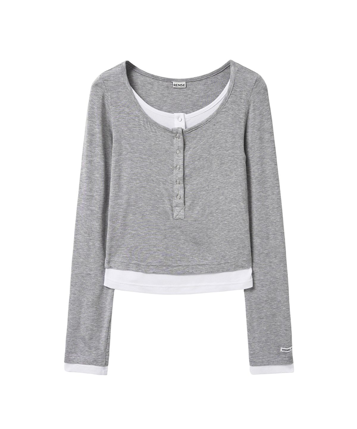 렌세(RENSE) Henley Neck Layered T-Shirt Melange Gray