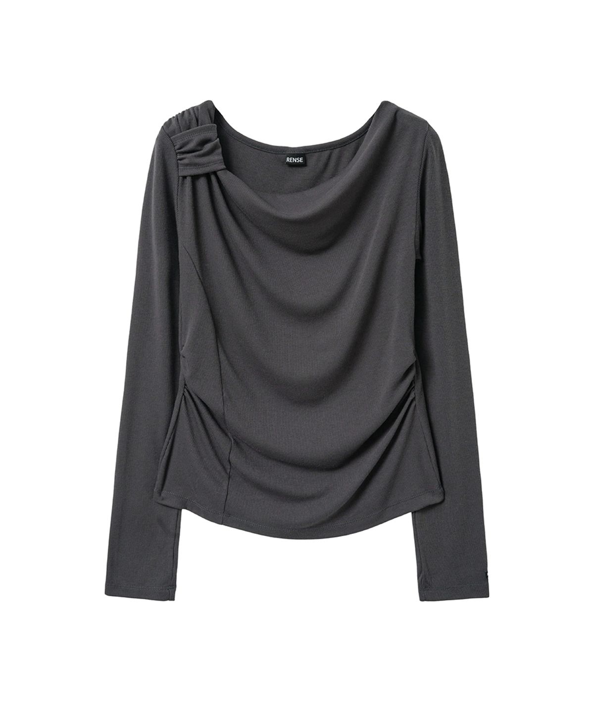 렌세(RENSE) Side Shirring Draped Tee Charcoal