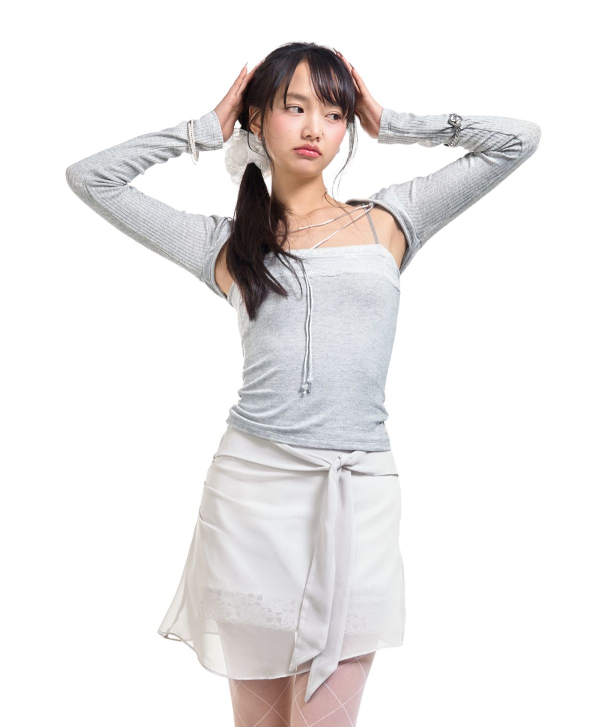포어링(FORUSRING) Lily lace bolero set-up (light grey)