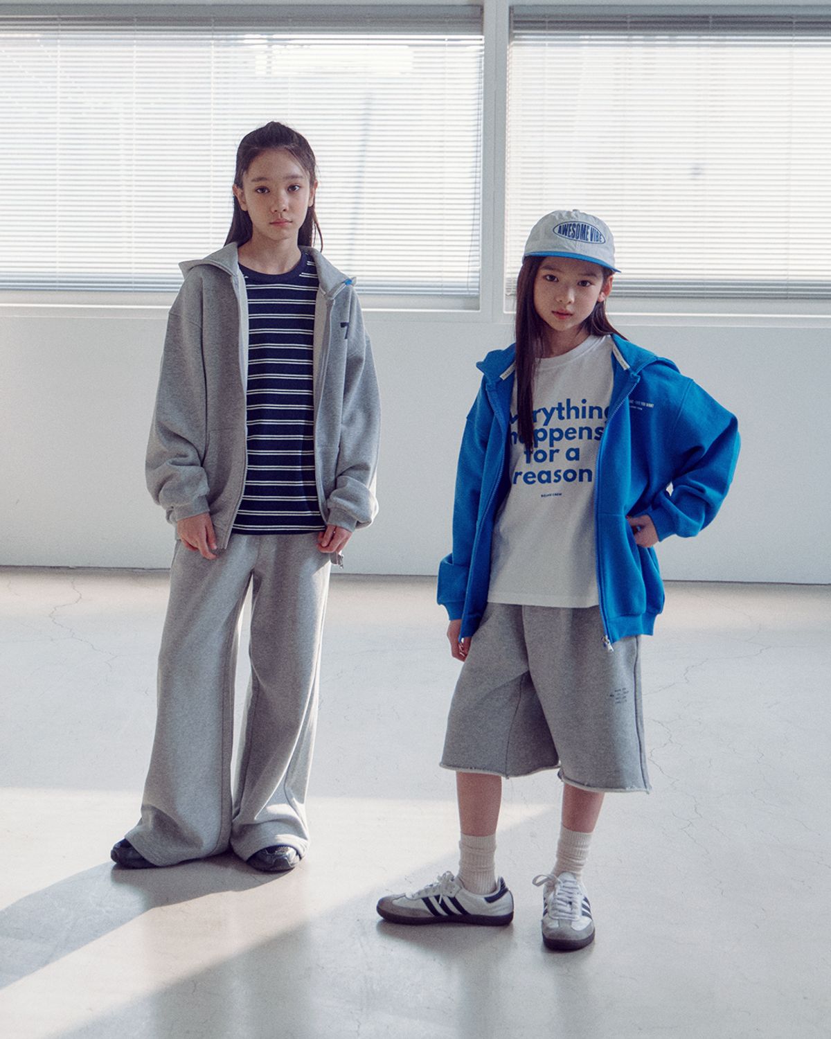 보조개(BOJOGE) 스트릿 오버 후드집업(블루)+플라이트 티셔츠(블루) SET
