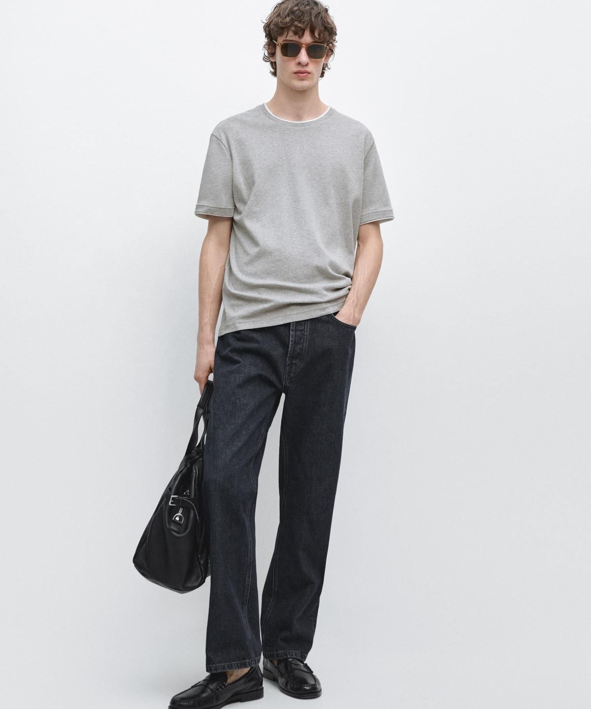 마시모두띠(MASSIMO DUTTI) 콘트라스트 넥 100% 코튼 티셔츠