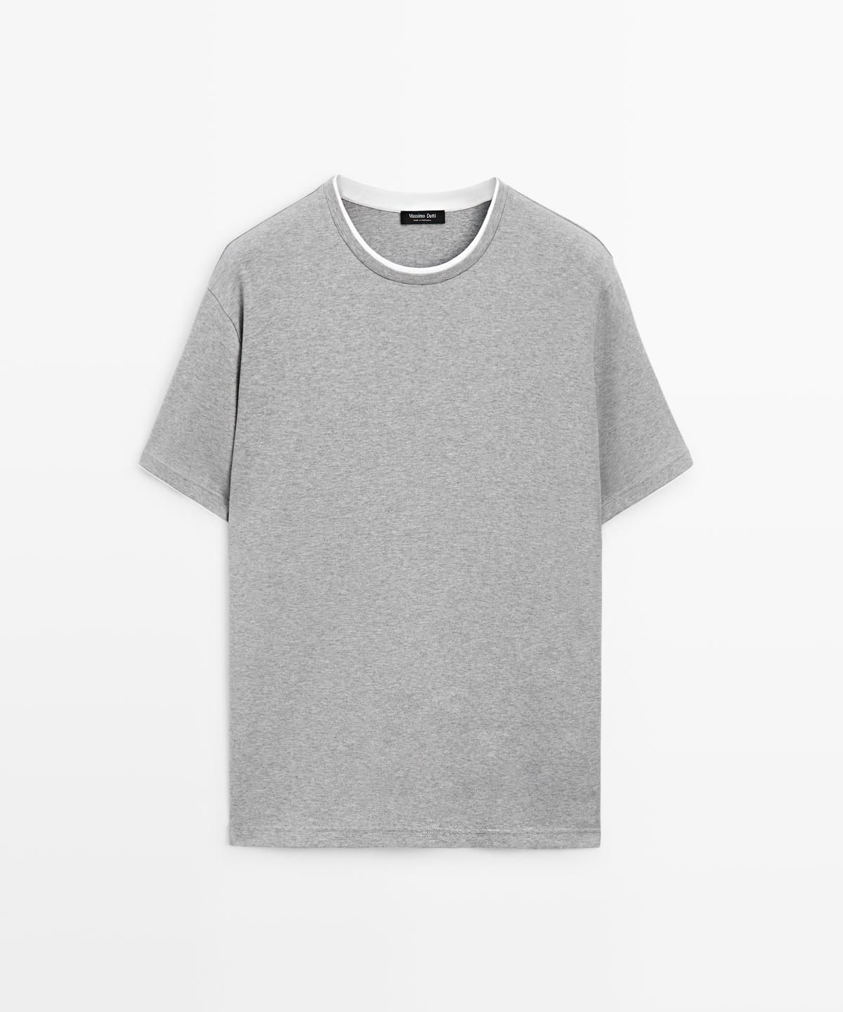 마시모두띠(MASSIMO DUTTI) 콘트라스트 넥 100% 코튼 티셔츠