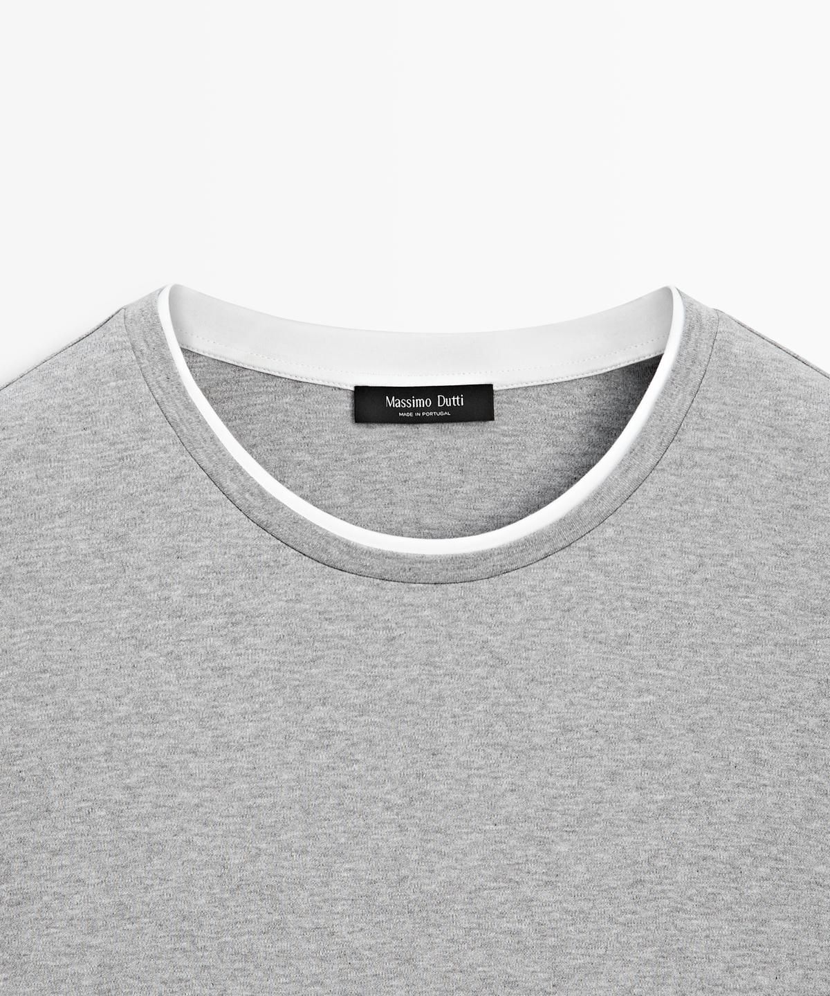 마시모두띠(MASSIMO DUTTI) 콘트라스트 넥 100% 코튼 티셔츠