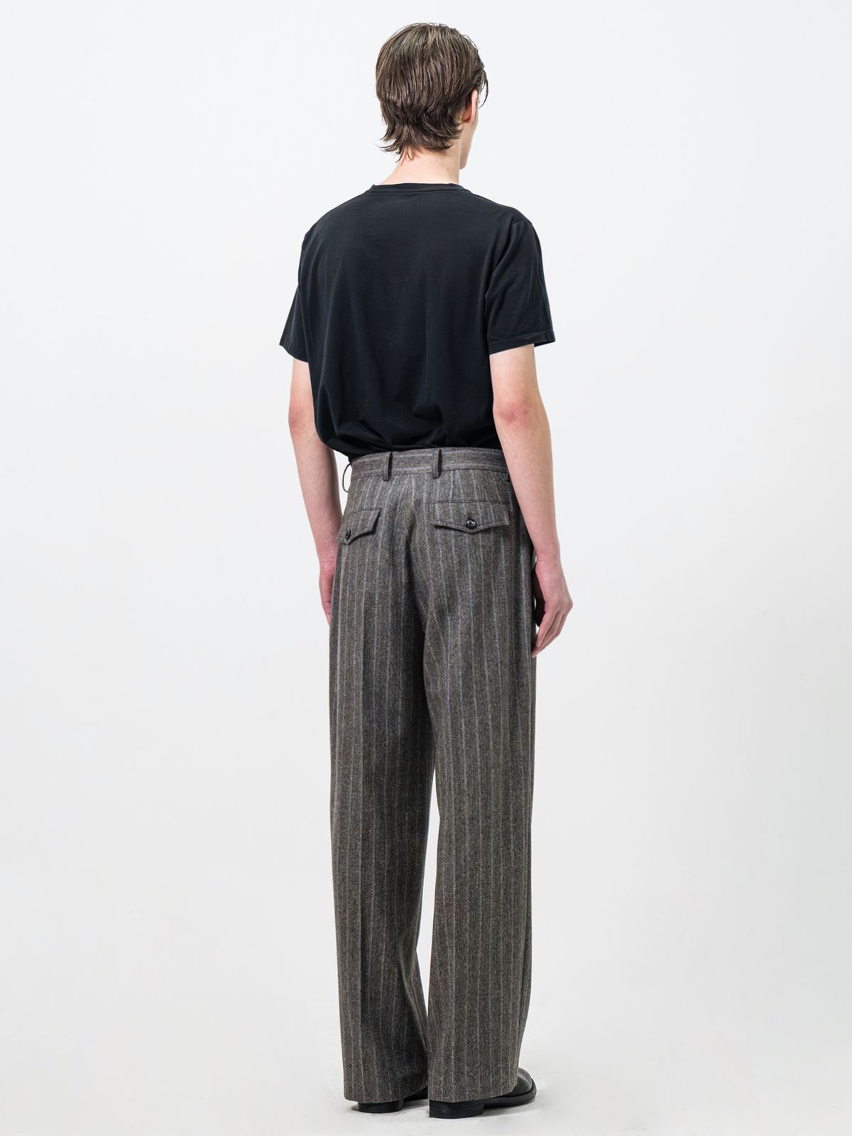 포커페이스(POKERFACE) HERRINGBONE STRIPE WIDE TROUSERS GREY