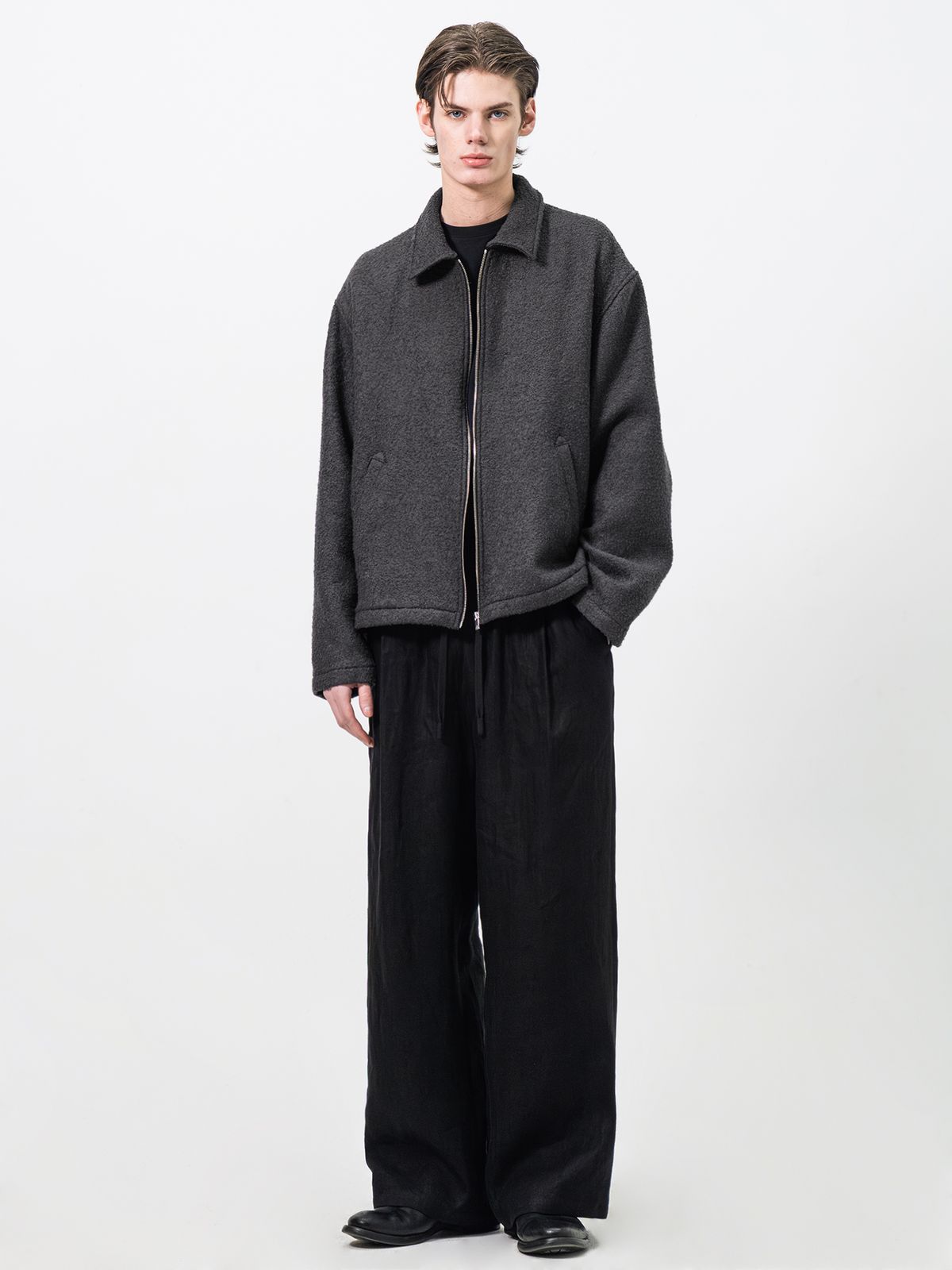 포커페이스(POKERFACE) BOILED WOOL BOUCLE JACKET CHARCOAL