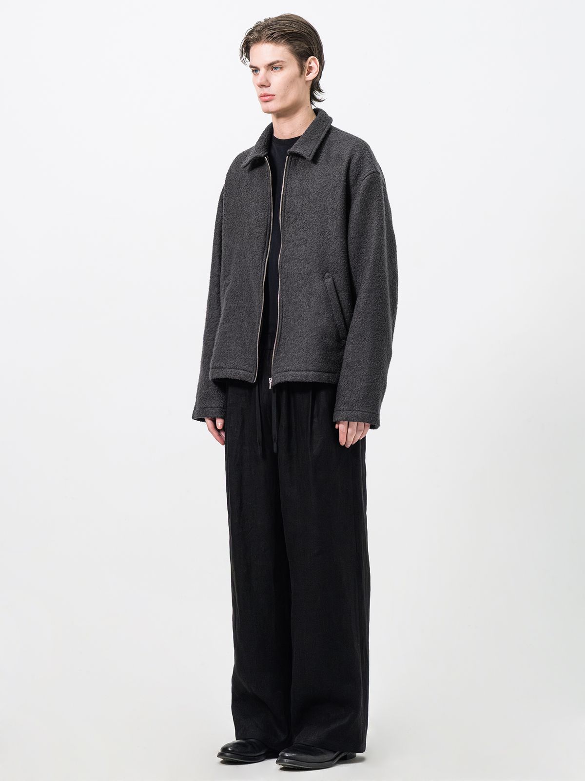 포커페이스(POKERFACE) BOILED WOOL BOUCLE JACKET CHARCOAL