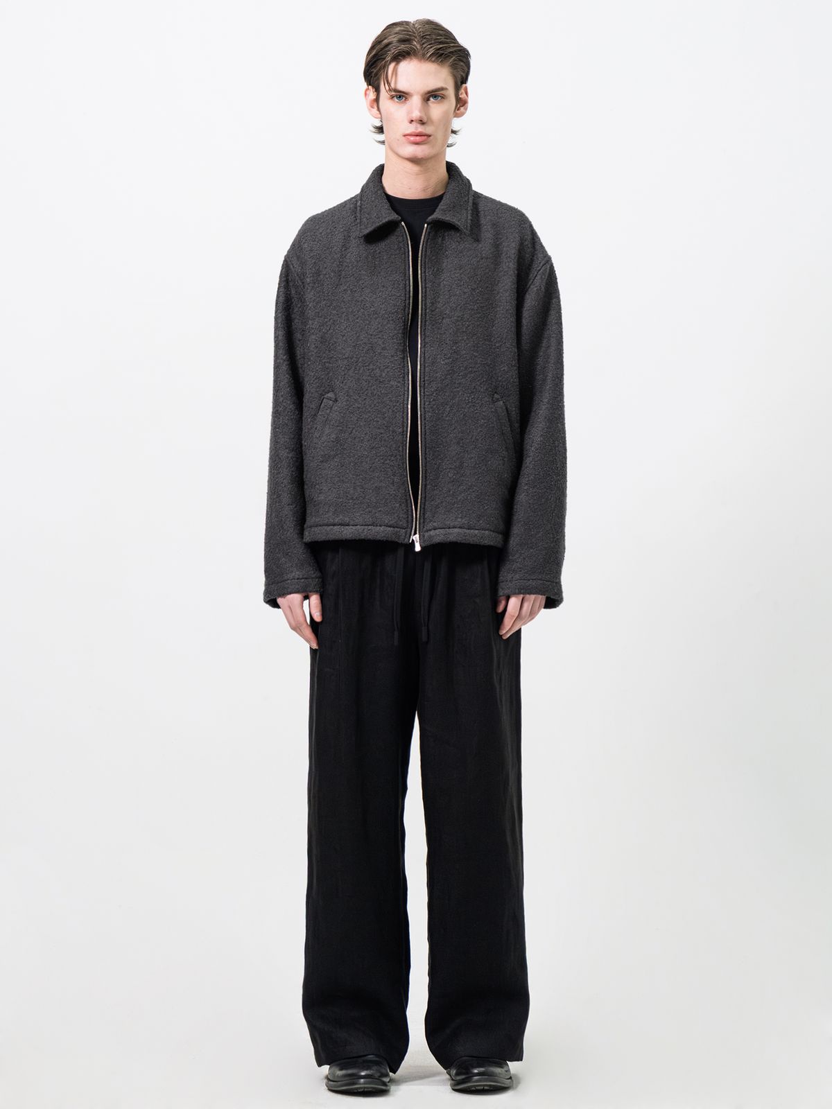 포커페이스(POKERFACE) BOILED WOOL BOUCLE JACKET CHARCOAL