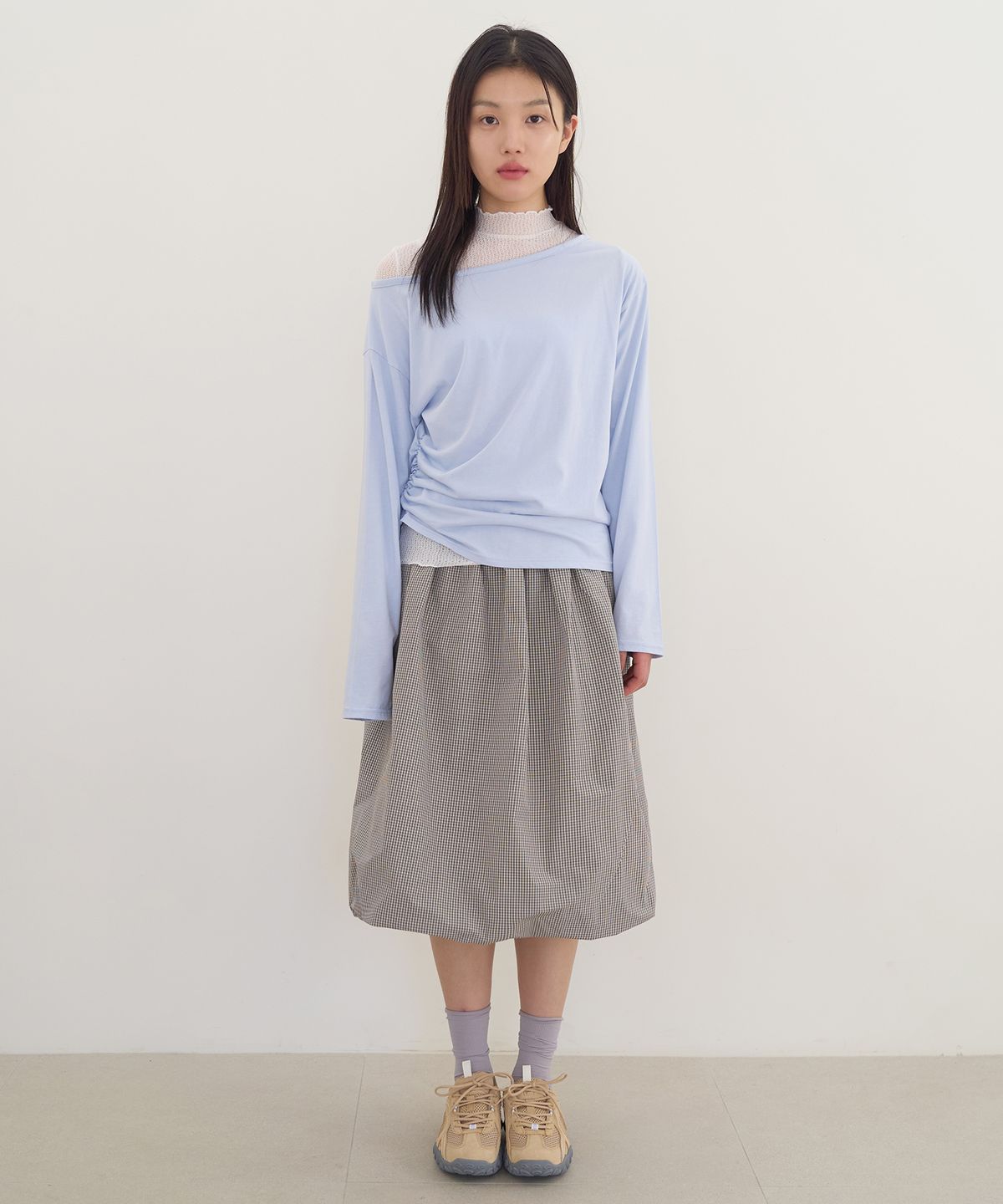줄리아페페(JULIAPEPE) Memory Check Balloon Skirt (BEIGE)