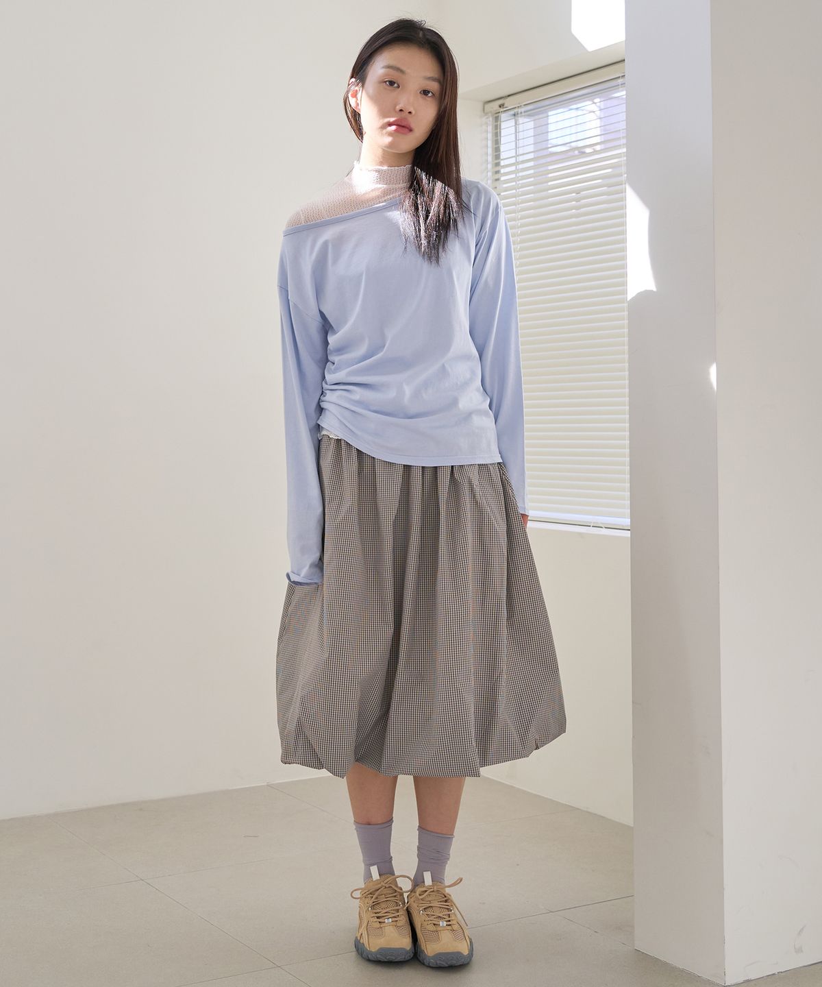 줄리아페페(JULIAPEPE) Memory Check Balloon Skirt (BEIGE)