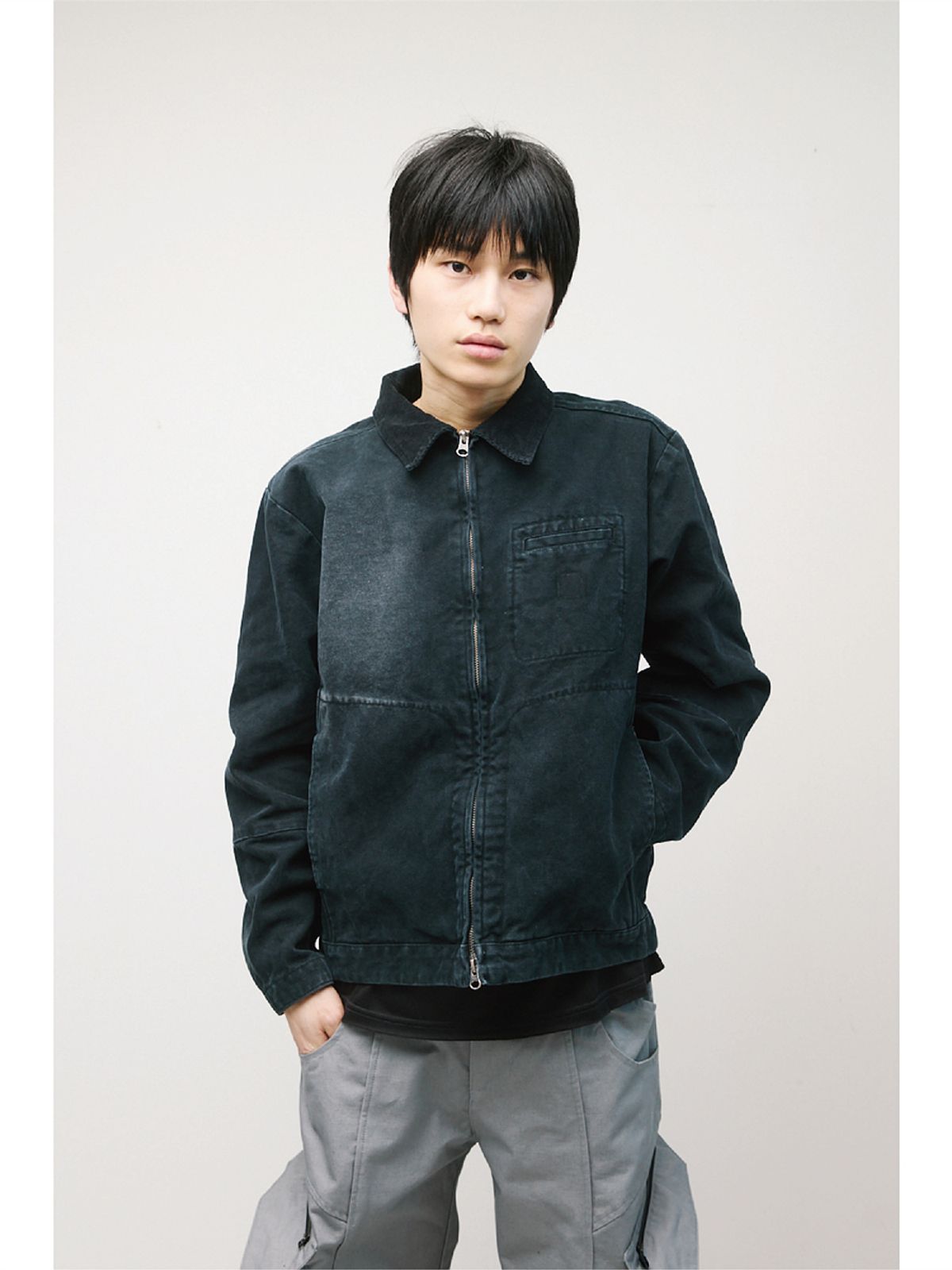 해칭룸(HATCHINGROOM) Canvas Work Jacket Faded Black