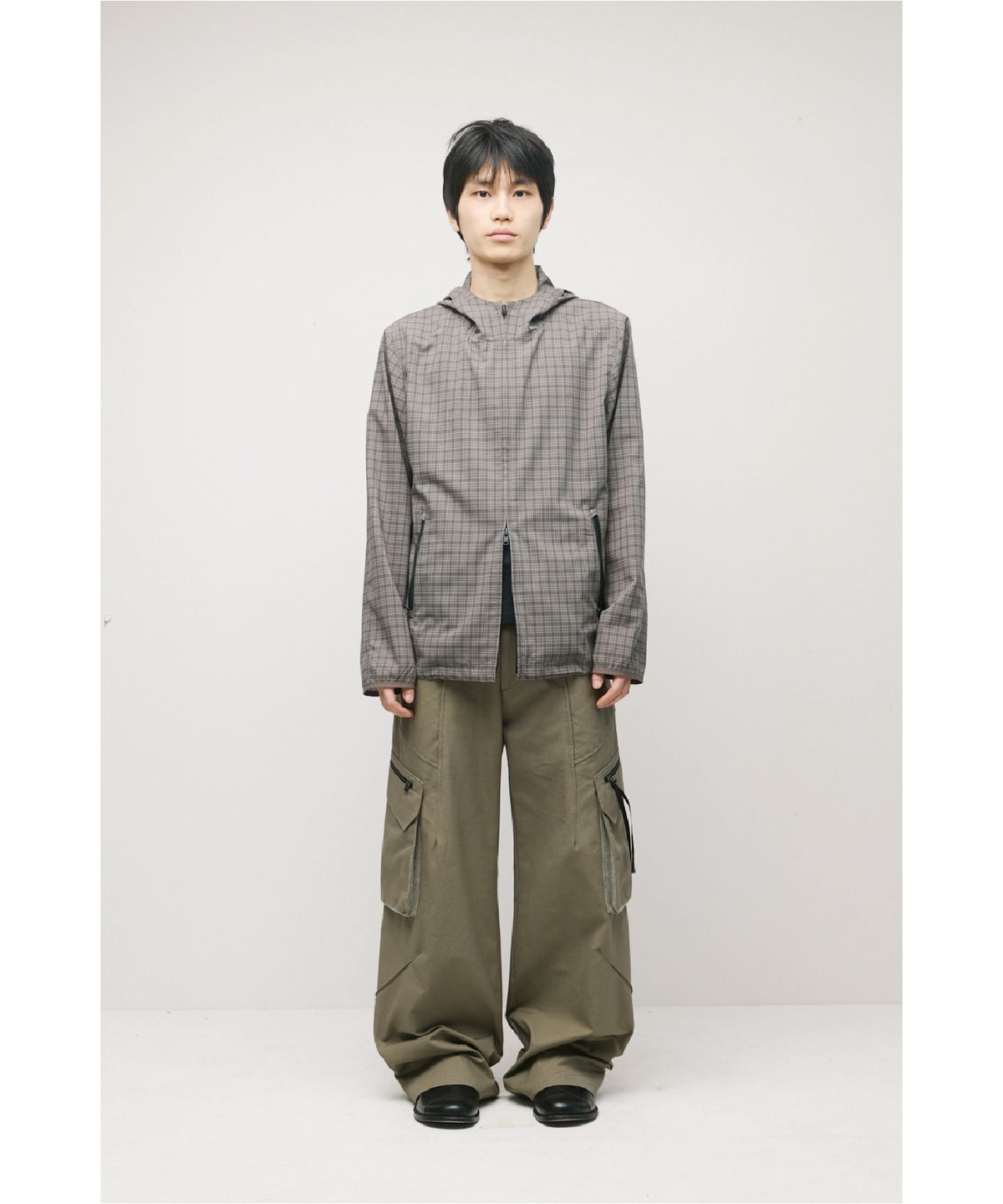 해칭룸(HATCHINGROOM) Vented WIndbreaker Wool Check Olive