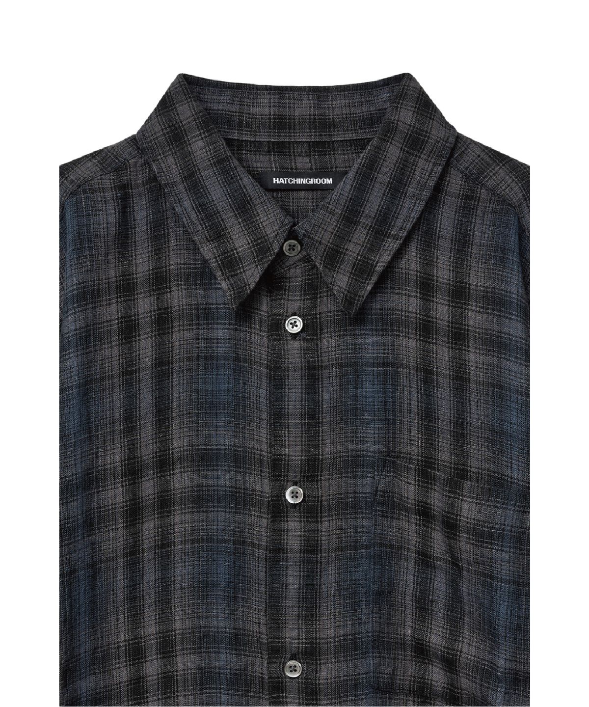 해칭룸(HATCHINGROOM) Museum Shirt Linen Check Charcoal/Blue