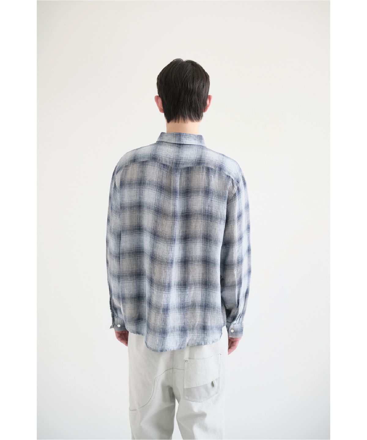 해칭룸(HATCHINGROOM) Museum Shirt Linen Check Blue/Grey