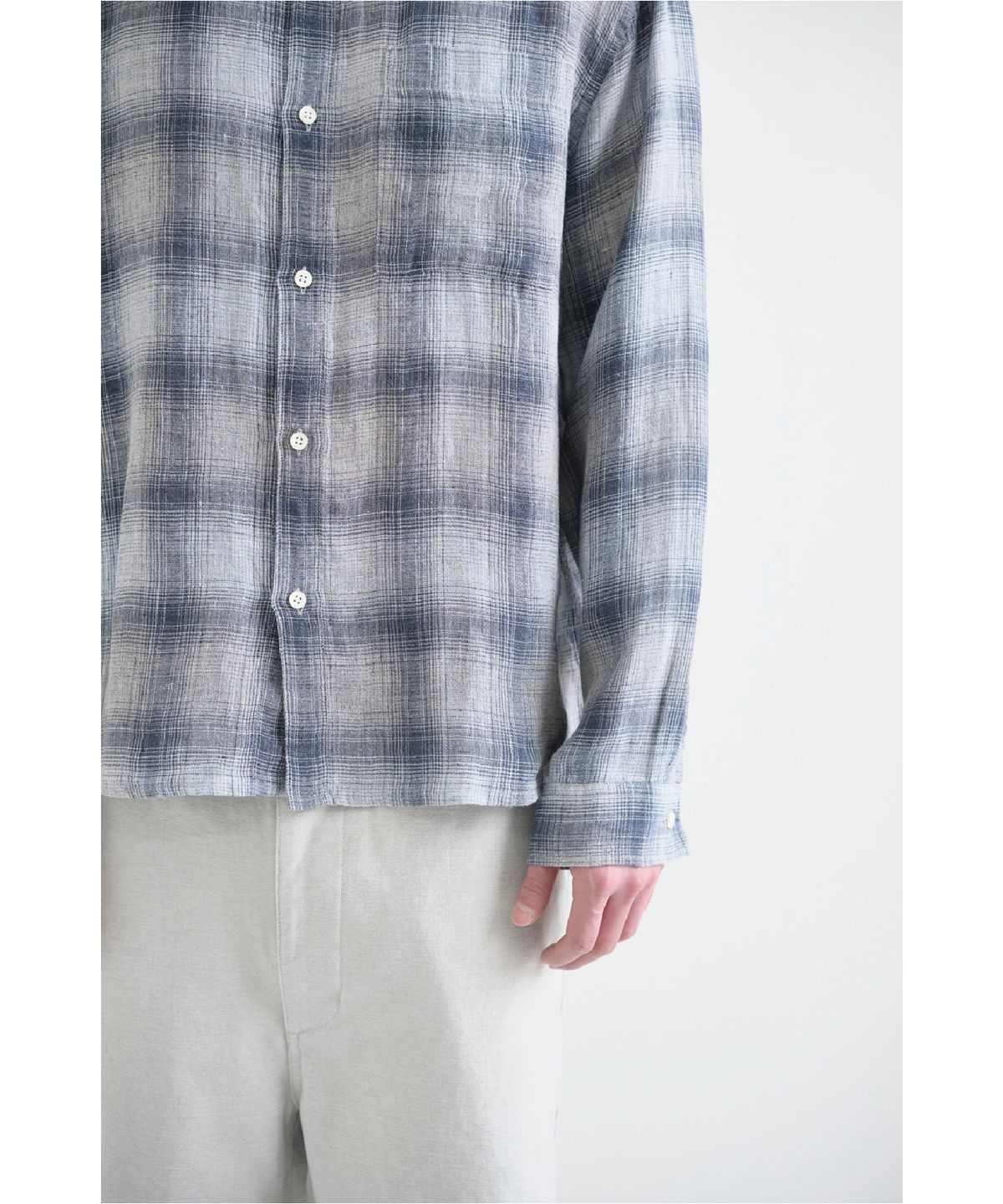 해칭룸(HATCHINGROOM) Museum Shirt Linen Check Blue/Grey