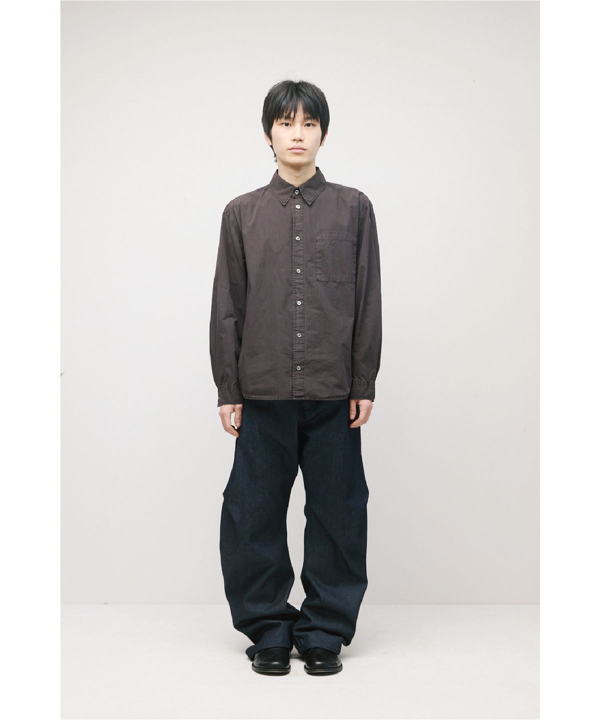 해칭룸(HATCHINGROOM) Museum Shirt Stripe Over Dyed Purple Brown