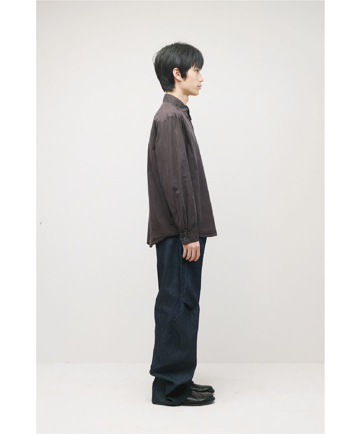 해칭룸(HATCHINGROOM) Museum Shirt Stripe Over Dyed Purple Brown