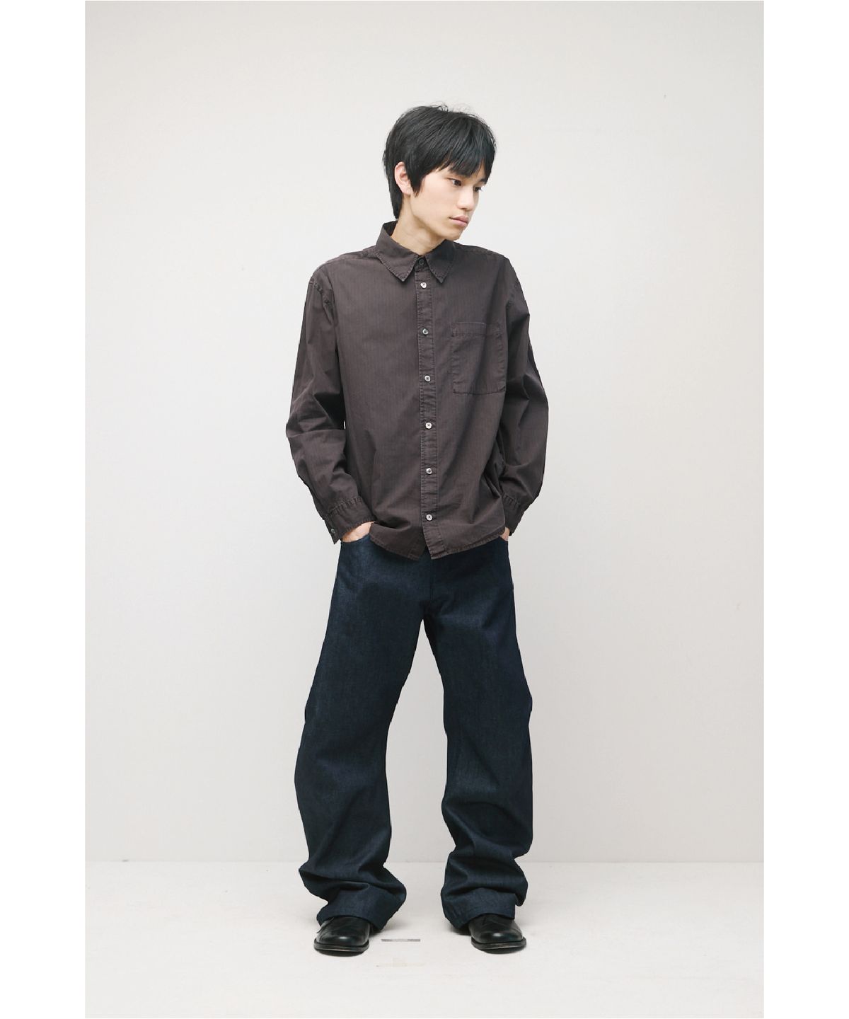 해칭룸(HATCHINGROOM) Museum Shirt Stripe Over Dyed Purple Brown