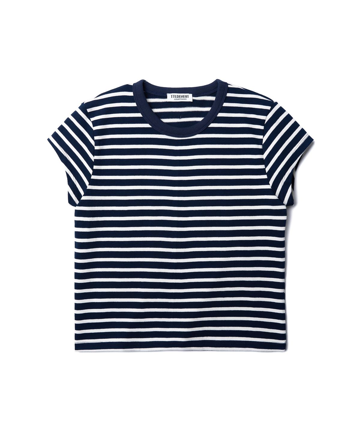 튜드먼트(TTUDEMENT) 50s EMBROIDERED STRIPED SLIM FIT T-SHIRT_NAVY
