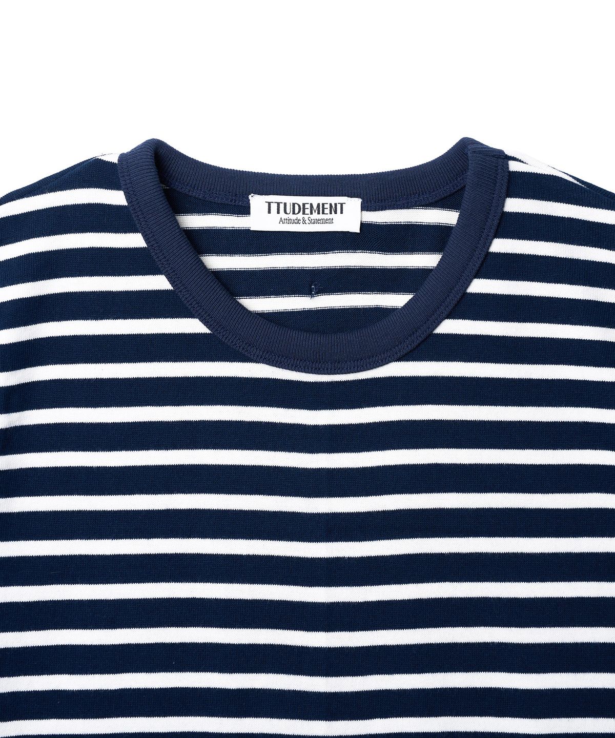 튜드먼트(TTUDEMENT) 50s EMBROIDERED STRIPED SLIM FIT T-SHIRT_NAVY