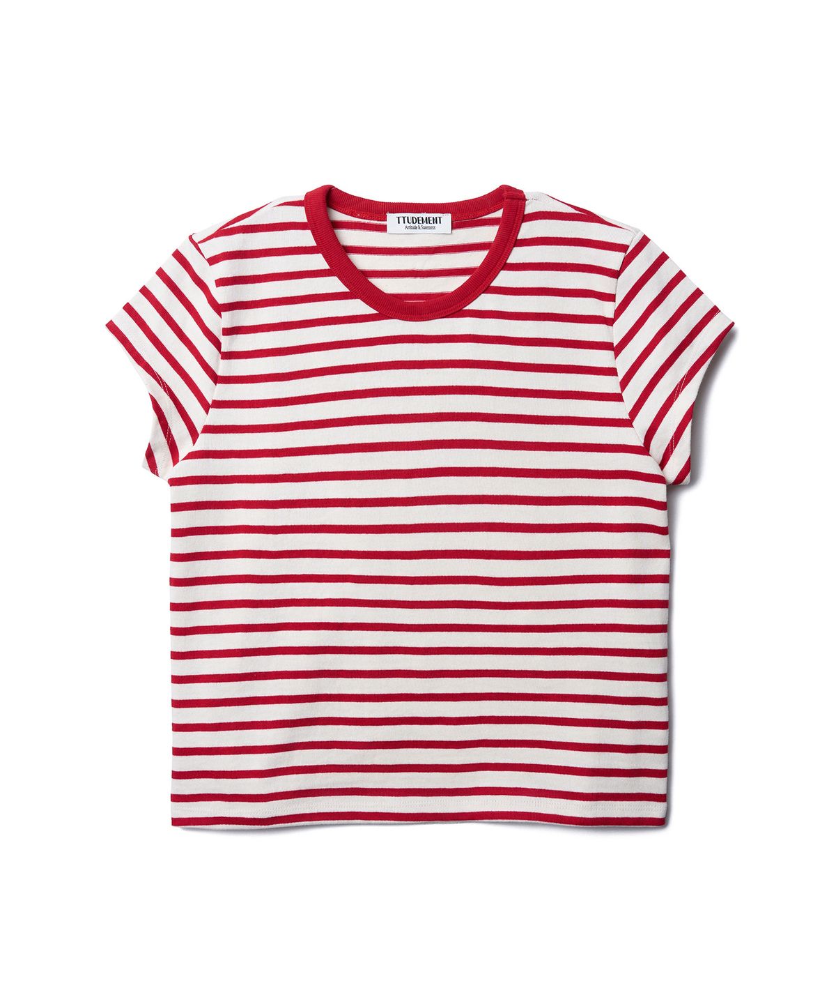 튜드먼트(TTUDEMENT) 50s EMBROIDERED STRIPED SLIM FIT T-SHIRT_RED