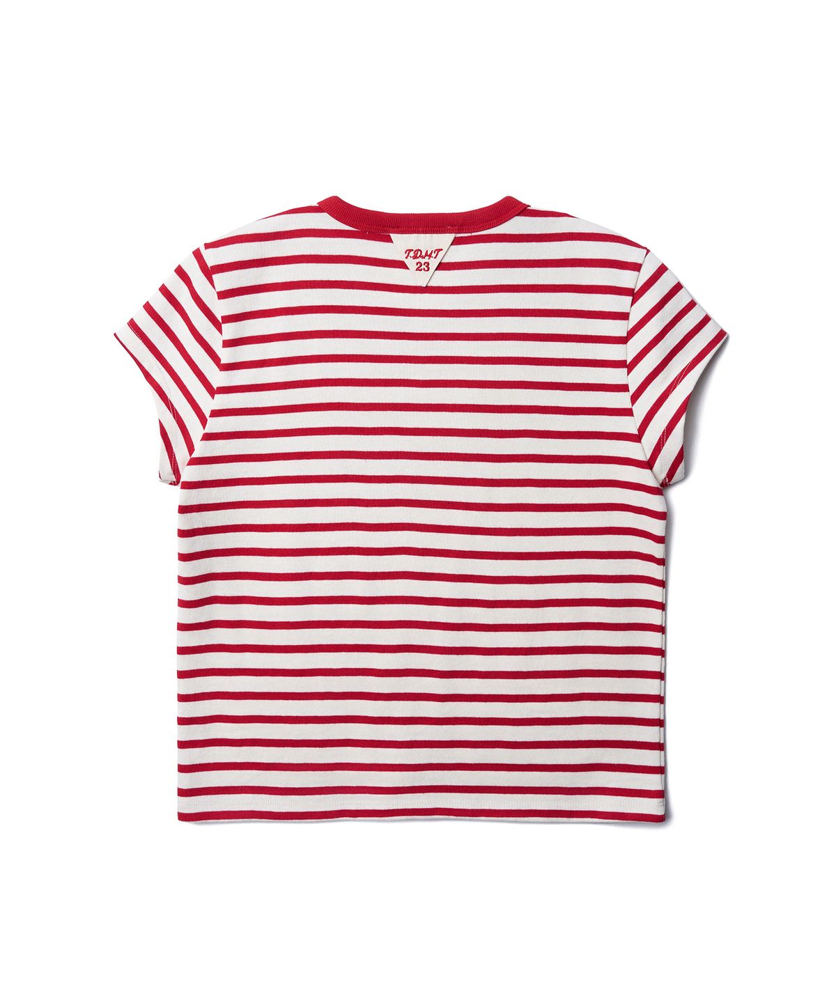 튜드먼트(TTUDEMENT) 50s EMBROIDERED STRIPED SLIM FIT T-SHIRT_RED