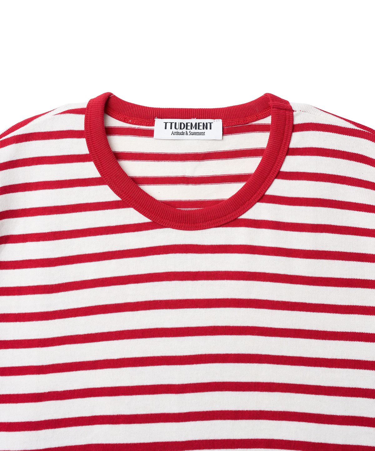 튜드먼트(TTUDEMENT) 50s EMBROIDERED STRIPED SLIM FIT T-SHIRT_RED