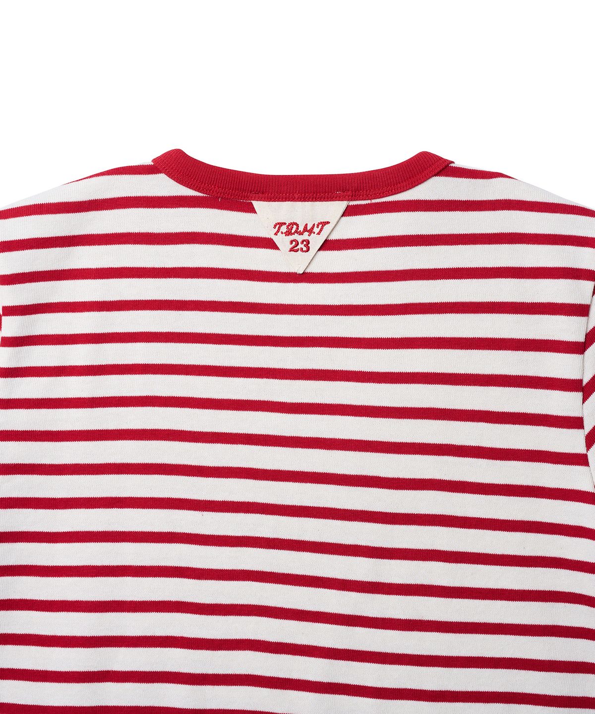 튜드먼트(TTUDEMENT) 50s EMBROIDERED STRIPED SLIM FIT T-SHIRT_RED