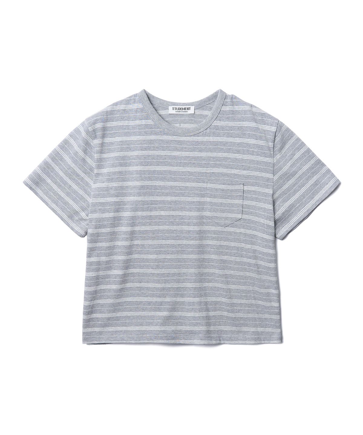 튜드먼트(TTUDEMENT) 50s EMBROIDERED STRIPED SEMI OVER FIT T-SHIRT_MELANGE GREY