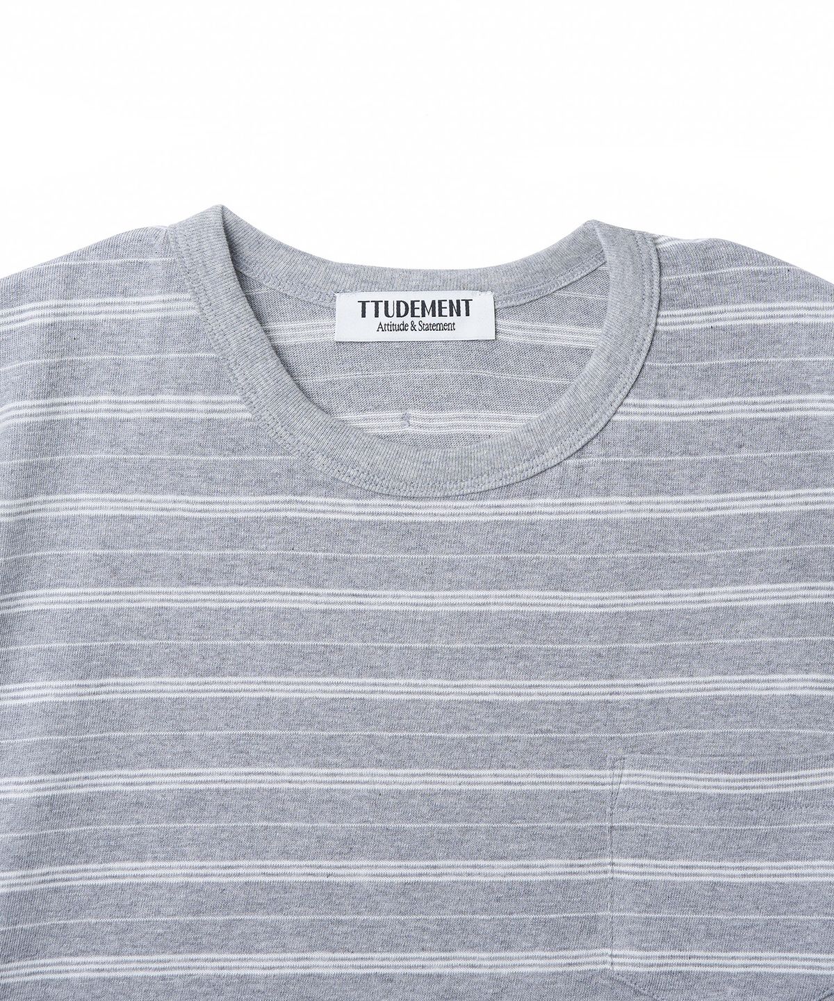 튜드먼트(TTUDEMENT) 50s EMBROIDERED STRIPED SEMI OVER FIT T-SHIRT_MELANGE GREY