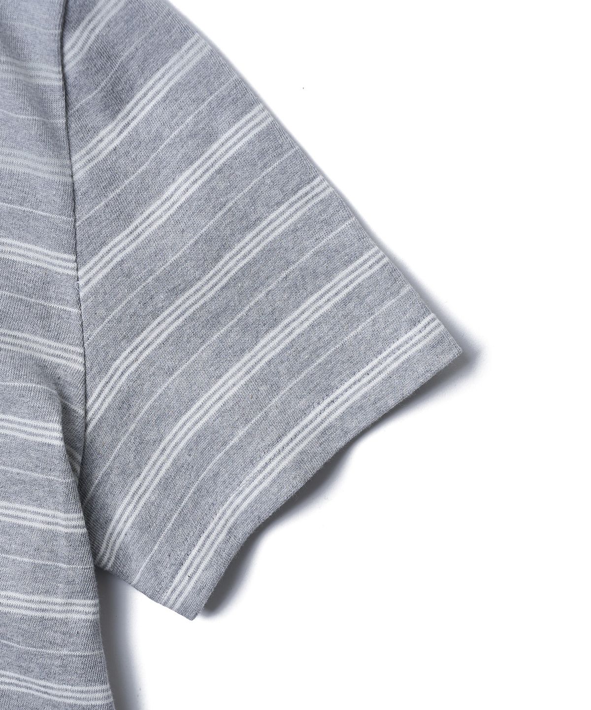 튜드먼트(TTUDEMENT) 50s EMBROIDERED STRIPED SEMI OVER FIT T-SHIRT_MELANGE GREY