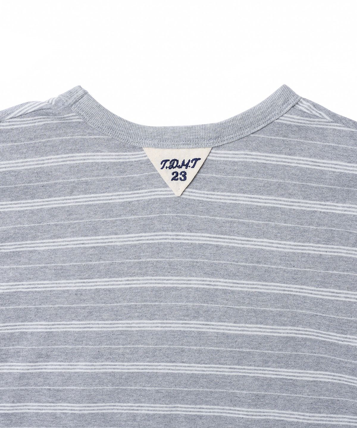 튜드먼트(TTUDEMENT) 50s EMBROIDERED STRIPED SEMI OVER FIT T-SHIRT_MELANGE GREY