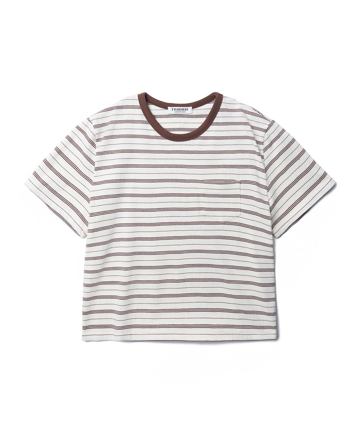 튜드먼트(TTUDEMENT) 50s EMBROIDERED STRIPED SEMI OVER FIT T-SHIRT_BROWN