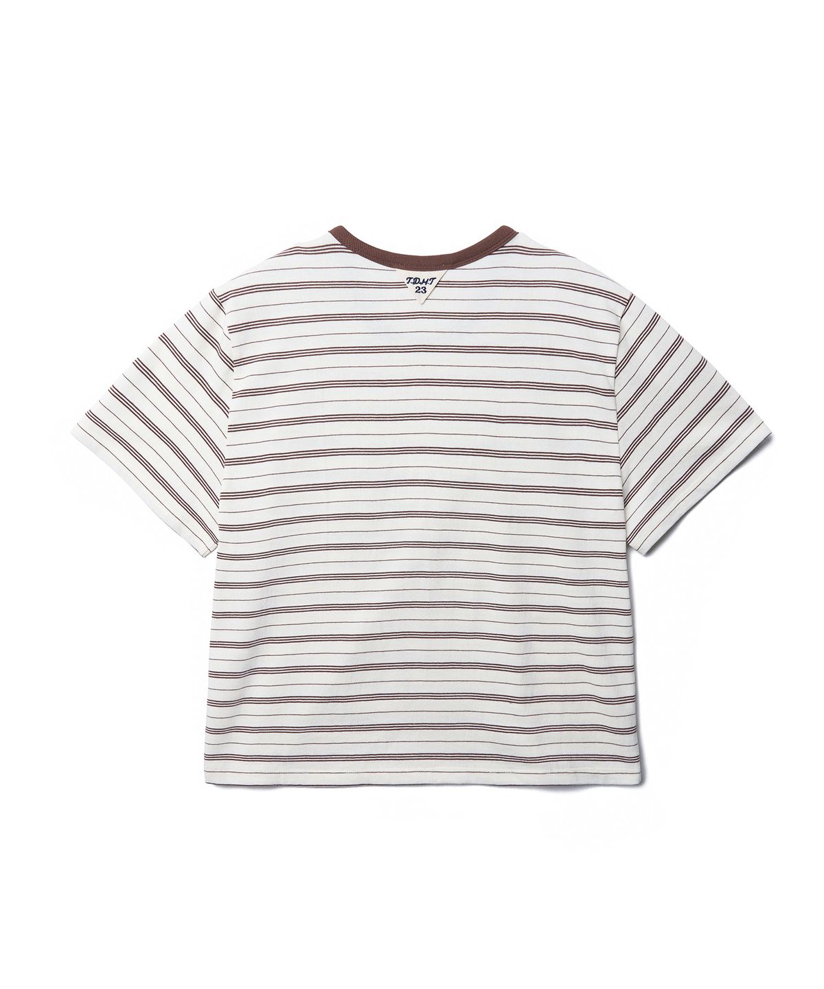 튜드먼트(TTUDEMENT) 50s EMBROIDERED STRIPED SEMI OVER FIT T-SHIRT_BROWN