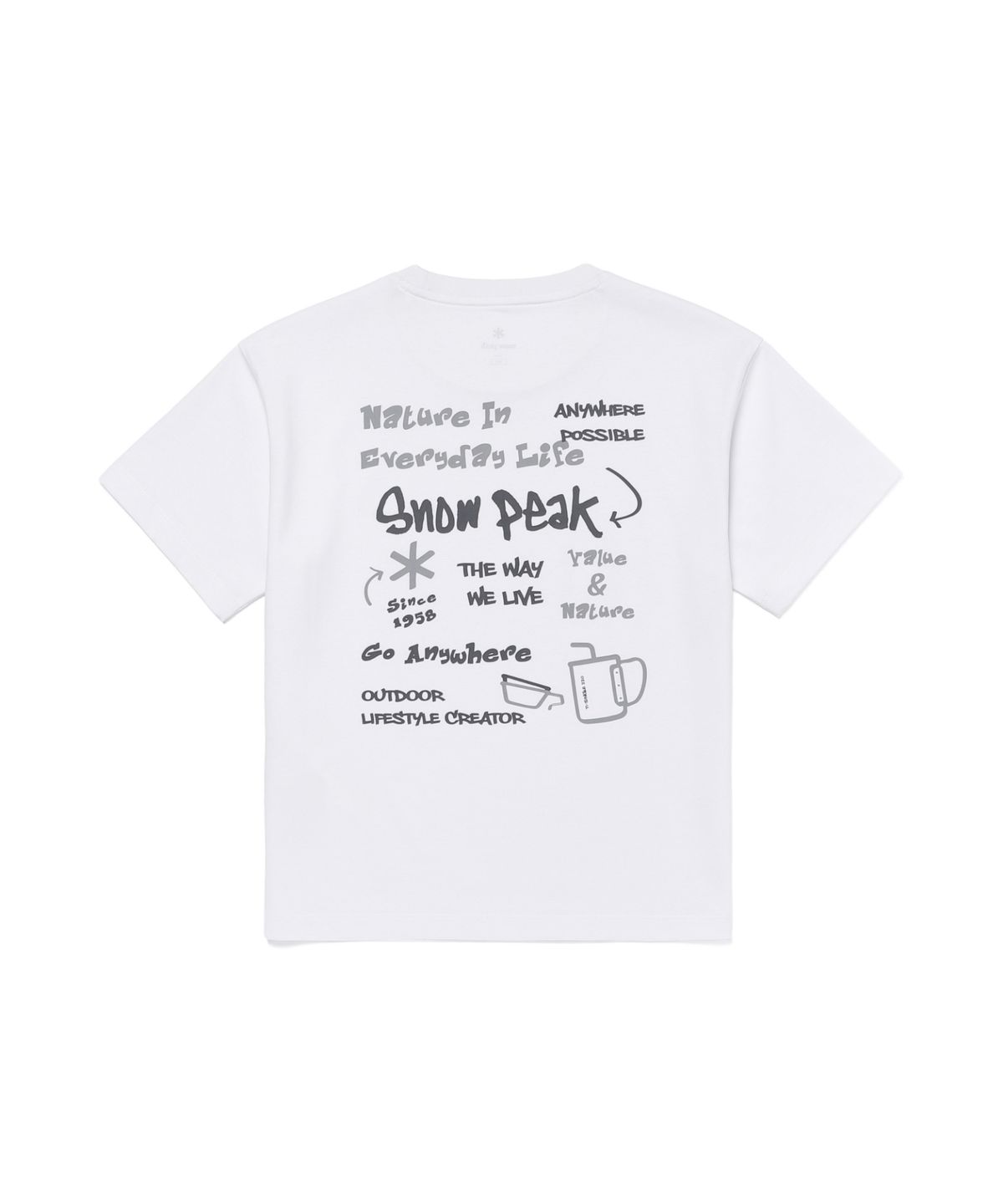 스노우피크 어패럴 키즈(SNOWPEAK APPAREL KIDS) 키즈 에어로쿨 두들 그래픽 반팔 티셔츠 (S26MKFTS86) White