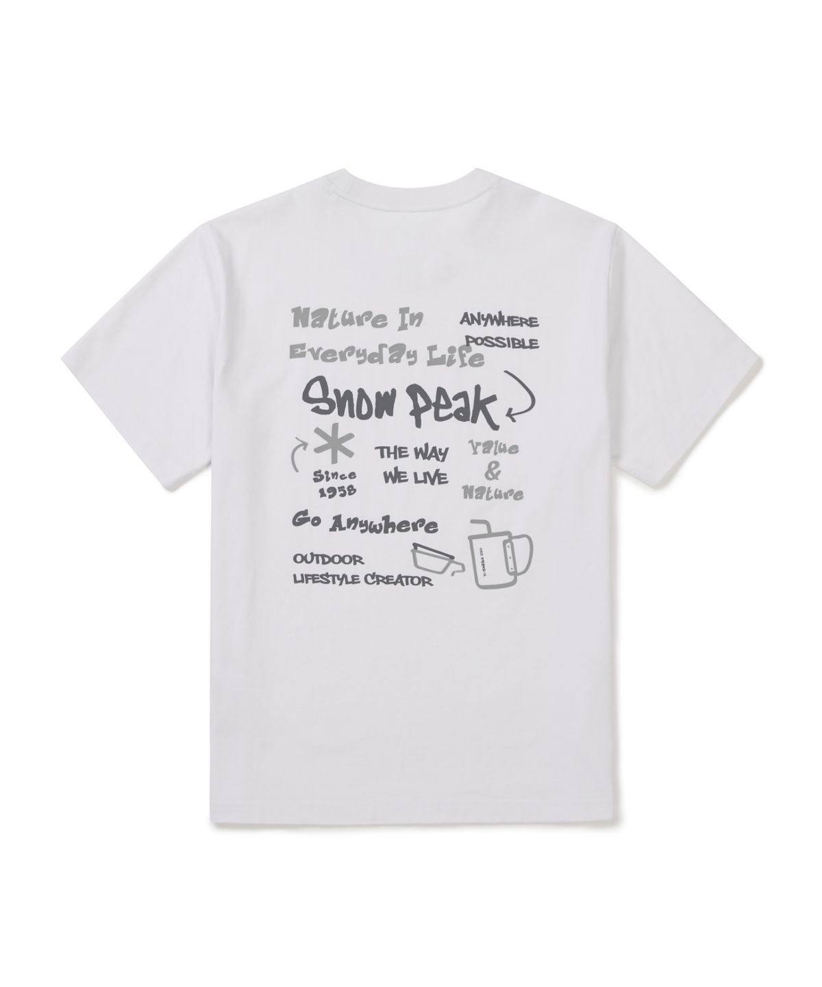 스노우피크 어패럴(SNOWPEAK APPAREL) 에어로쿨 두들 그래픽 반팔 티셔츠 (S26MUFTS30) White