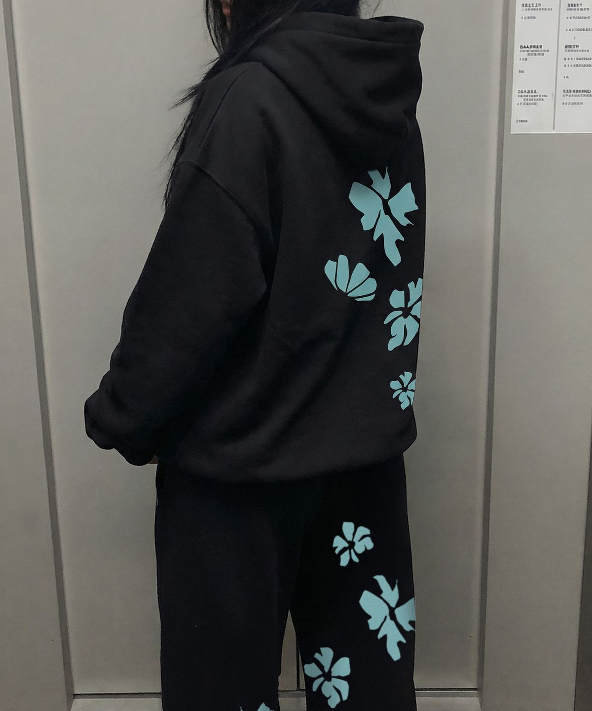 그레이버(GRAVER) [UNISEX]STILL FLOWER 트레이닝 와이드 팬츠_BLACK