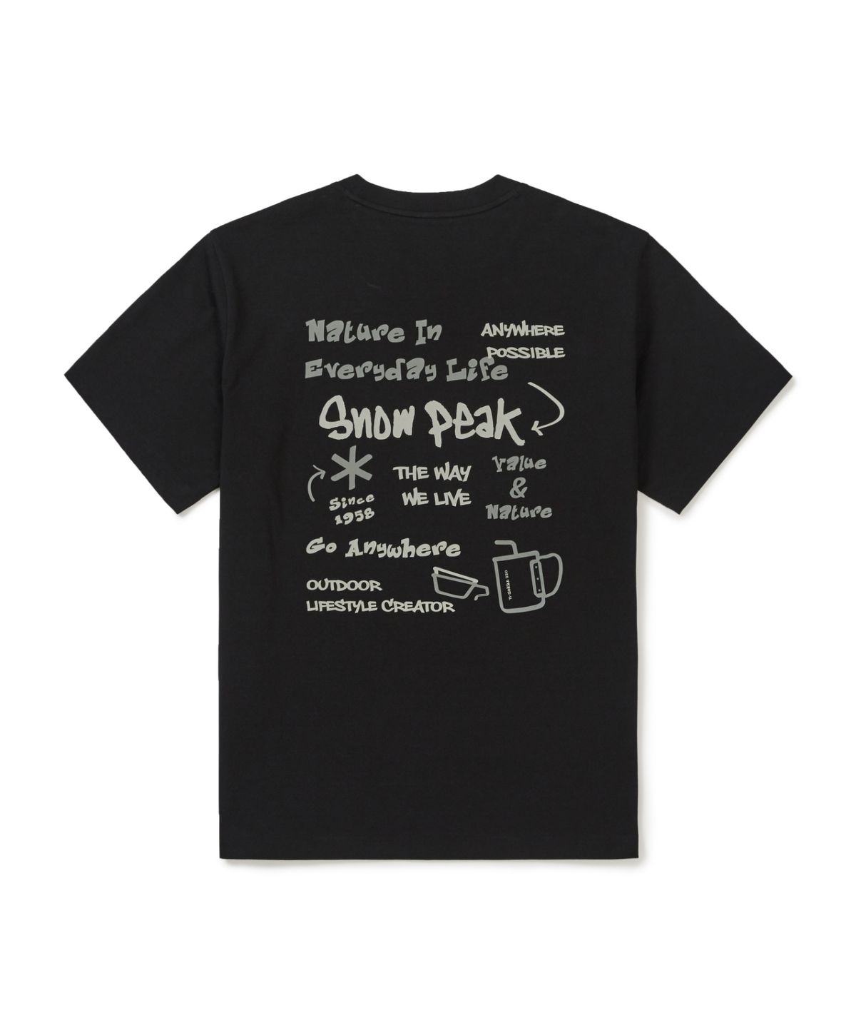 스노우피크 어패럴(SNOWPEAK APPAREL) 에어로쿨 두들 그래픽 반팔 티셔츠 (S26MUFTS30) Black
