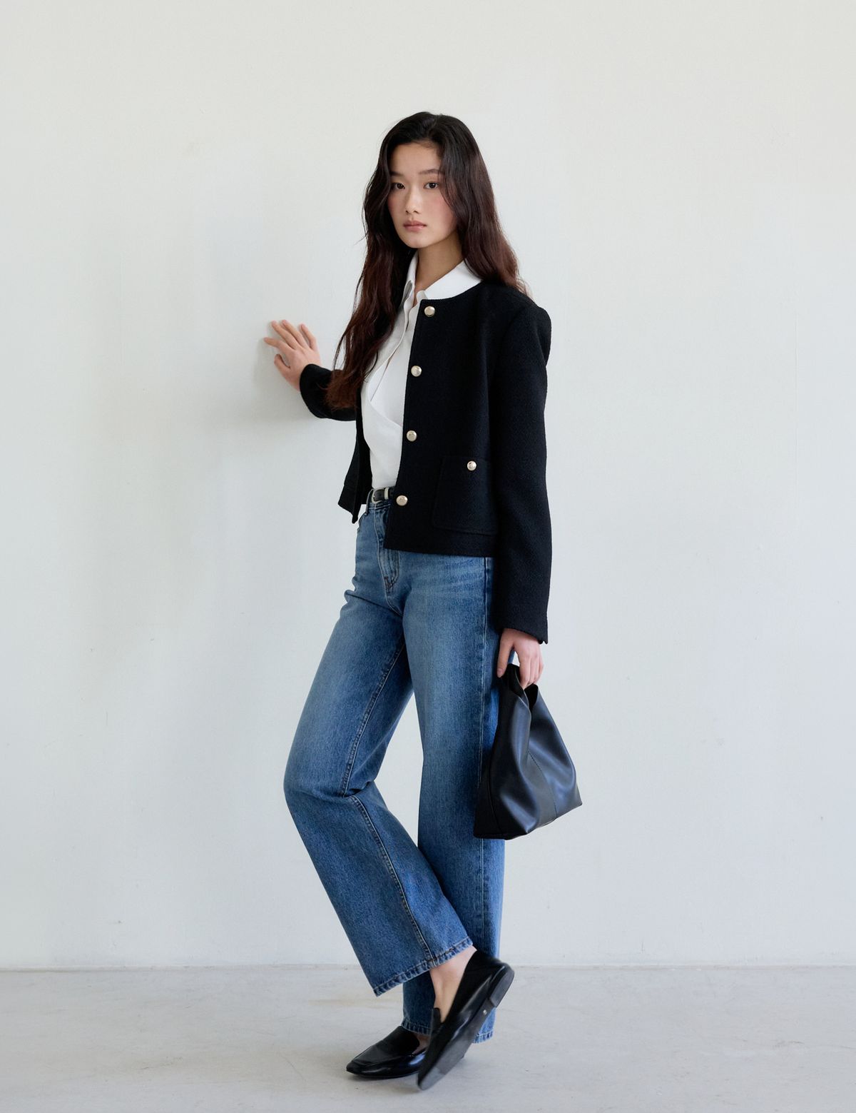 더엘로(THEELO) Round Tweed Jacket (Black)