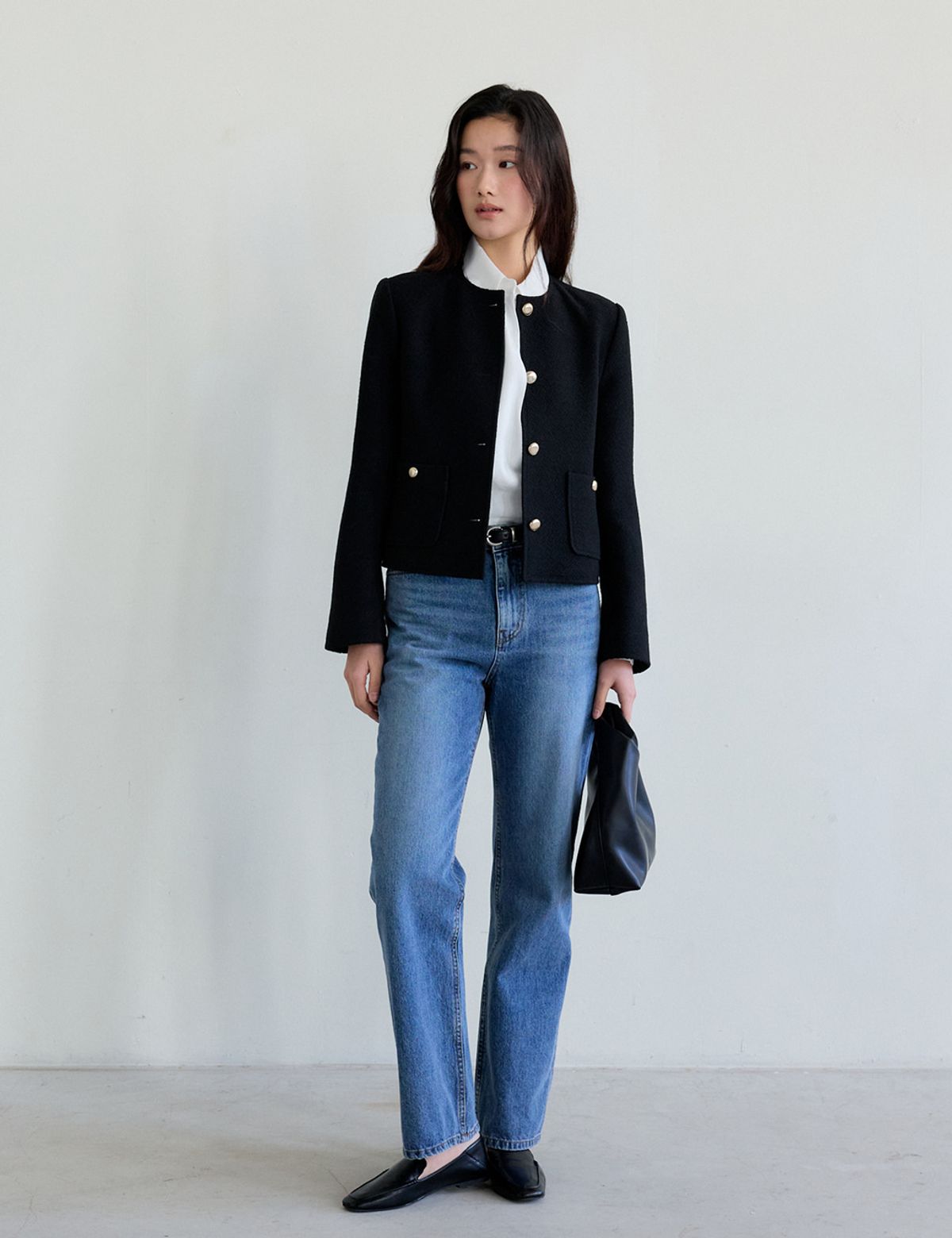 더엘로(THEELO) Round Tweed Jacket (Black)