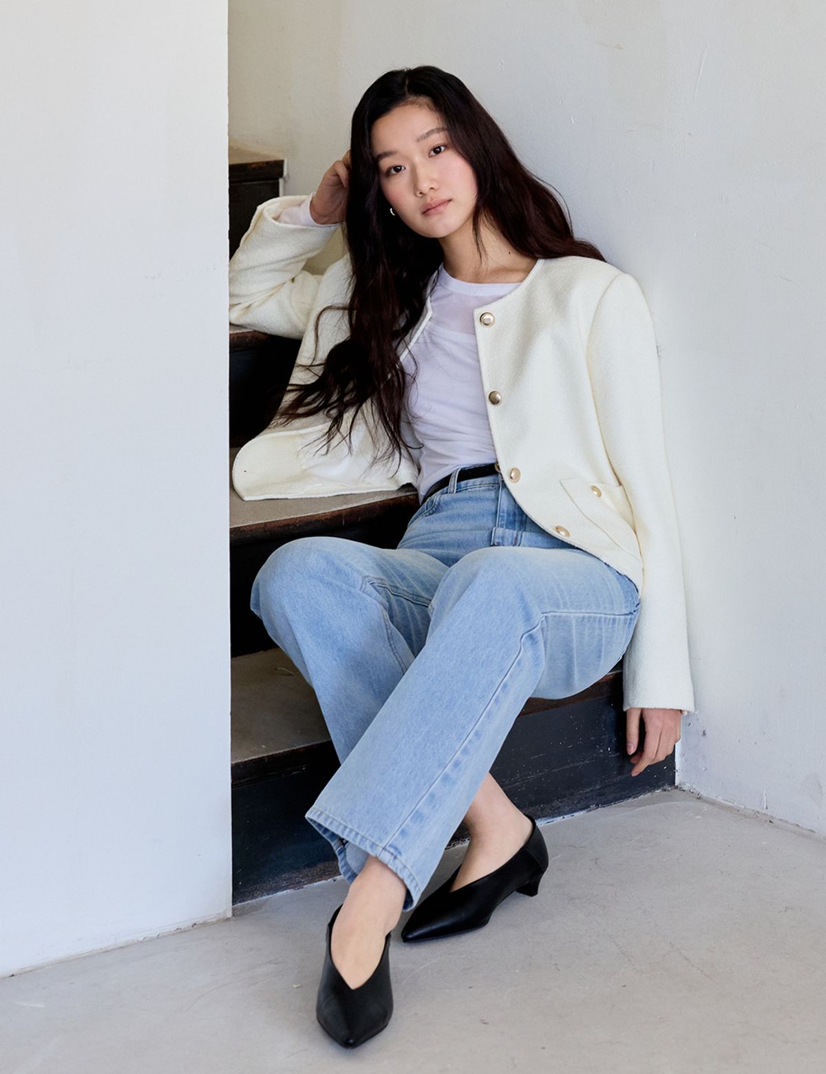 더엘로(THEELO) Round Tweed Jacket (Ivory)