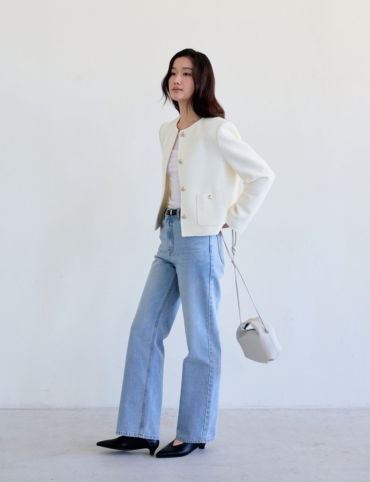 더엘로(THEELO) Round Tweed Jacket (Ivory)