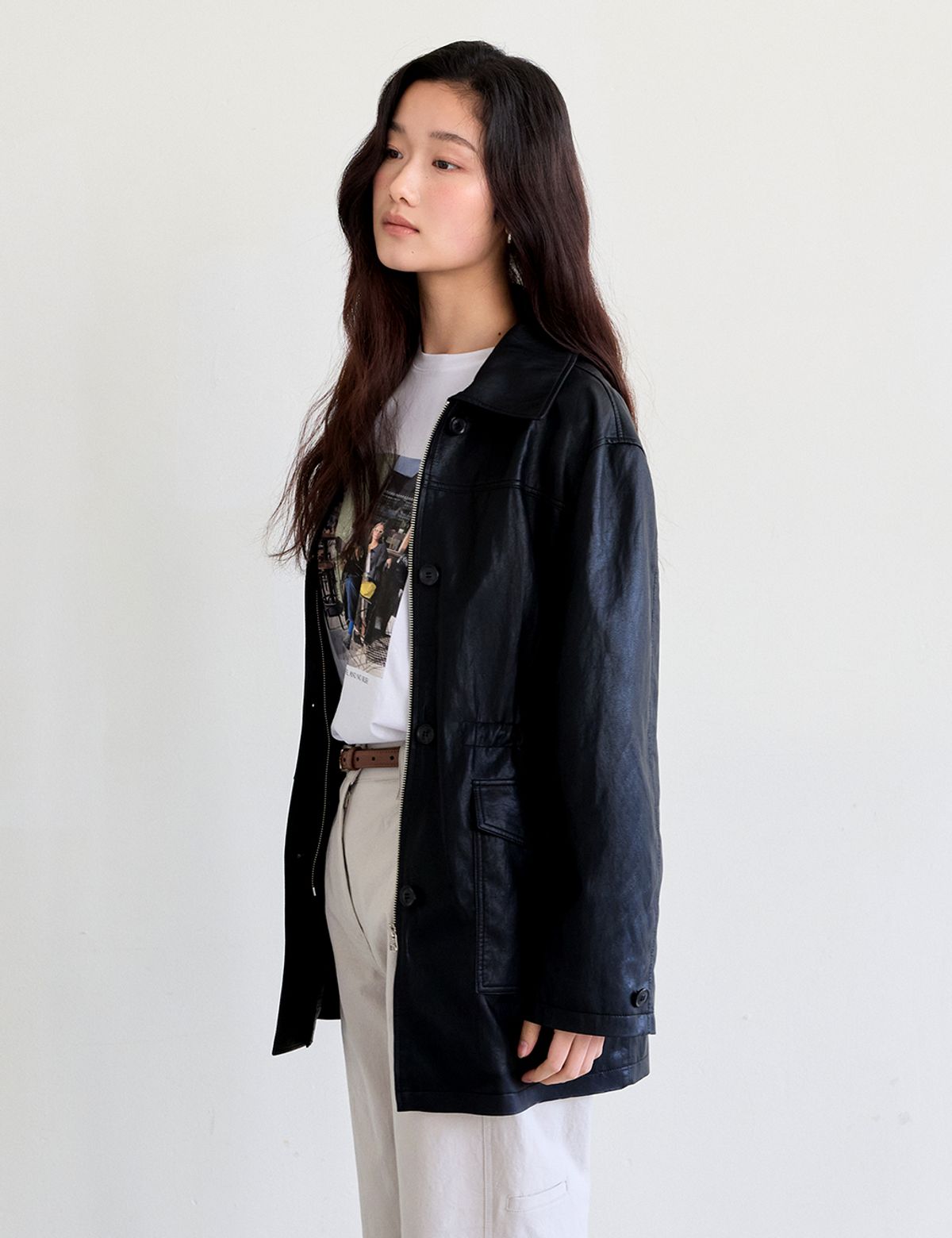 더엘로(THEELO) 시크 레더 하프 자켓 (Black)