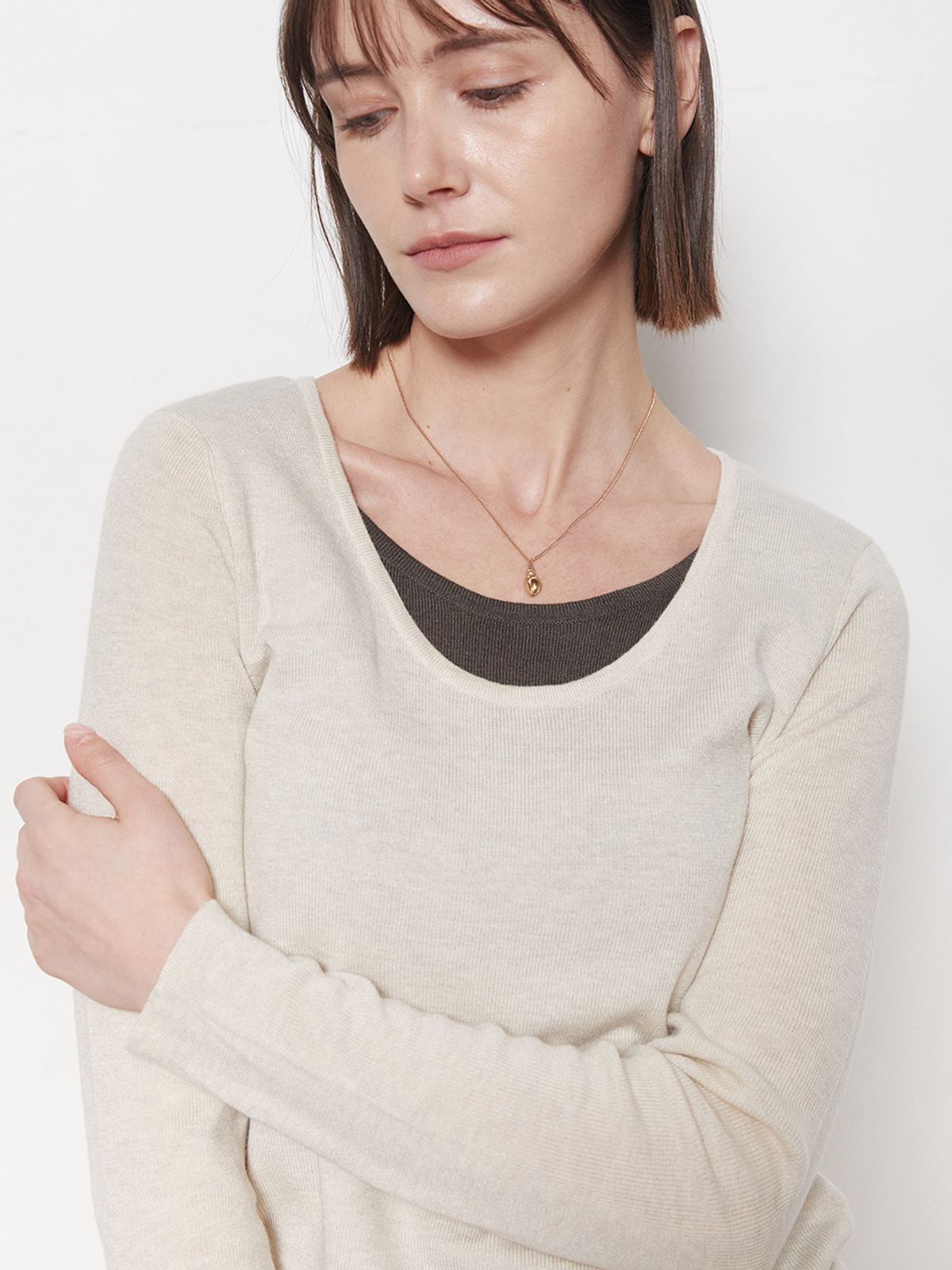 레이허(RAYHER) LAYERED ROUND KNIT[2COLORS]