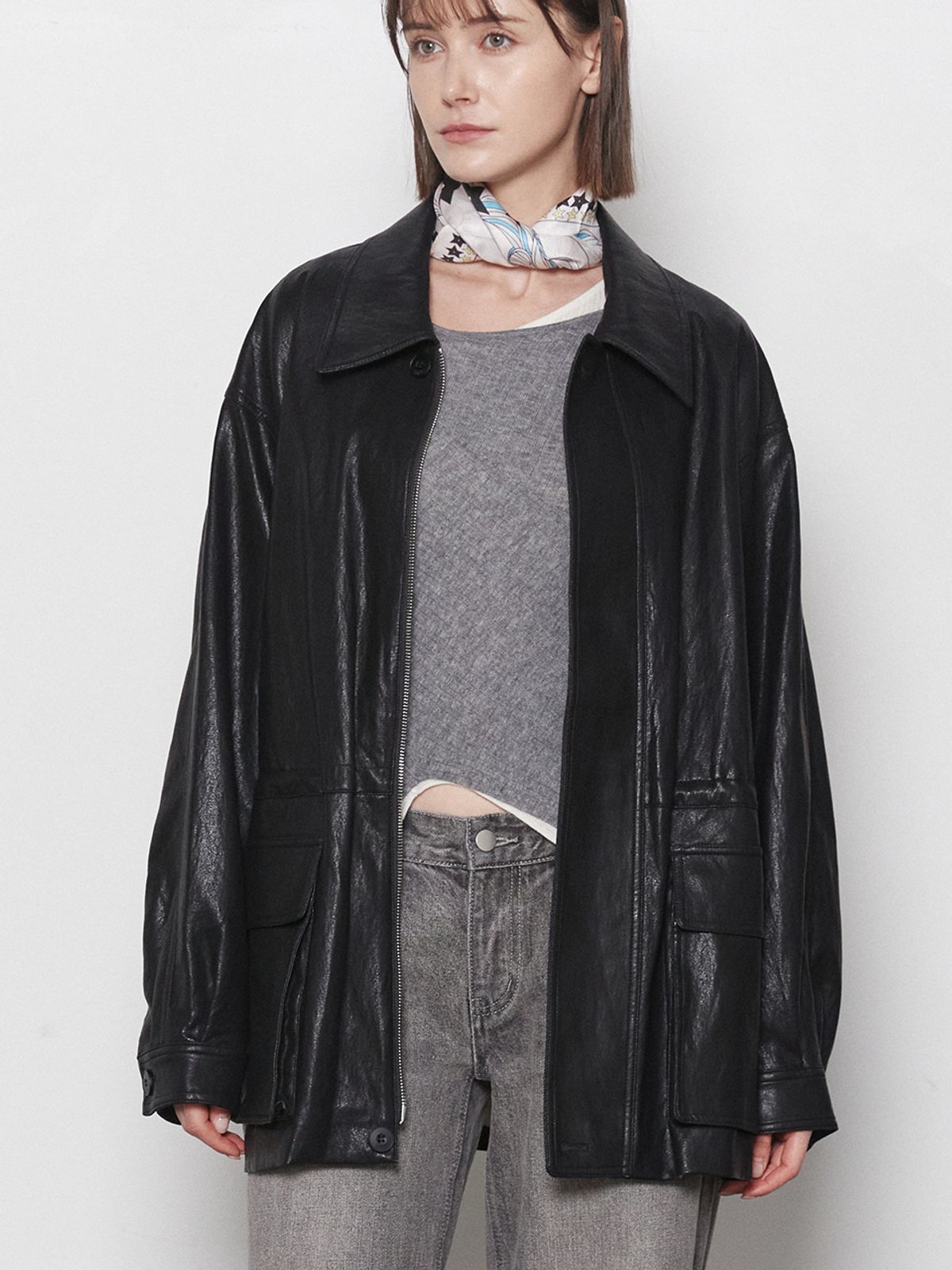 레이허(RAYHER) LIGHT PU OVERSIZED JACKET